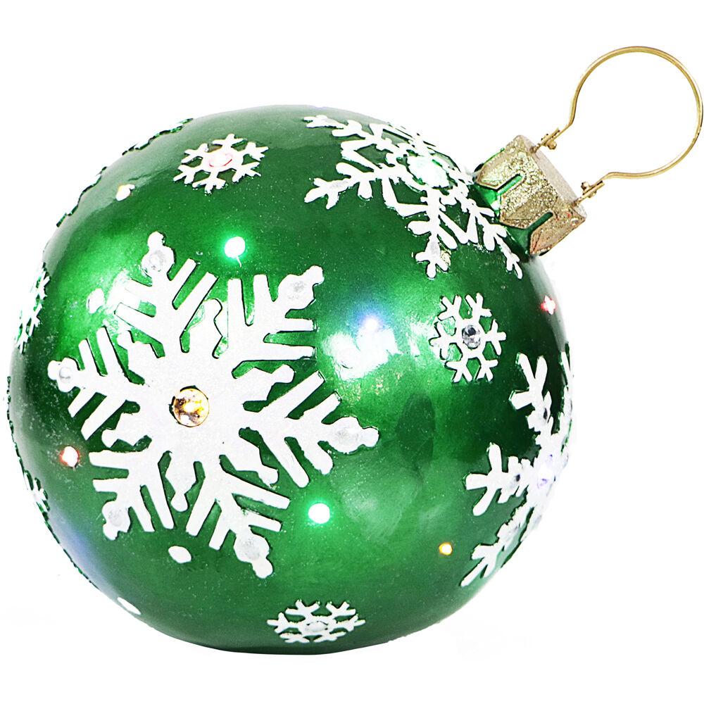 Indoor/Outdoor Oversized Christmas Decor w/ Long-Lasting LED Lights, 18-In. Jeweled Ball Ornament w/Snowflake Design in Green
