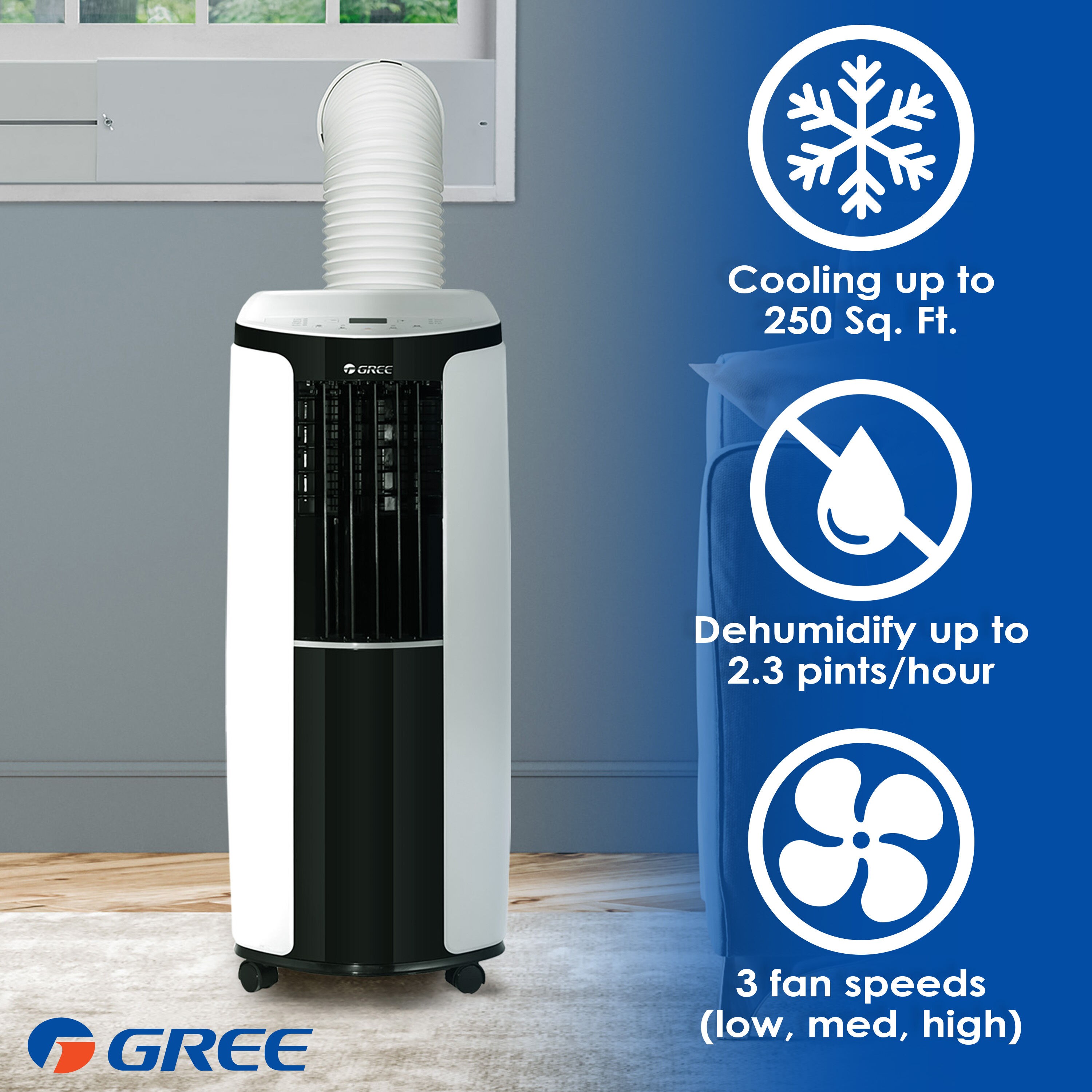 Portable Air Conditioner with Remote Control for a Room up to 250 Sq. Ft.