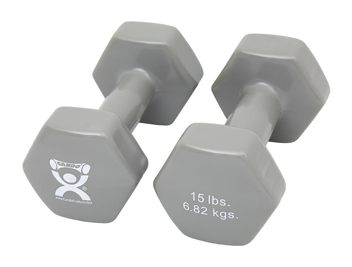 Cando® Vinyl Coated Dumbbell - 15 Lb - Silver, Pair