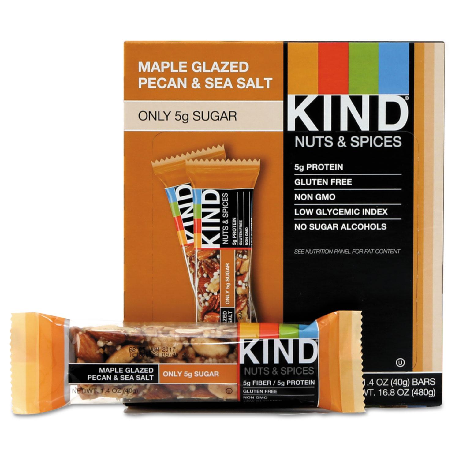 KIND Nuts and Spices Bar, Maple Glazed Pecan and Sea Salt, 1.4 oz Bar, 12/Box