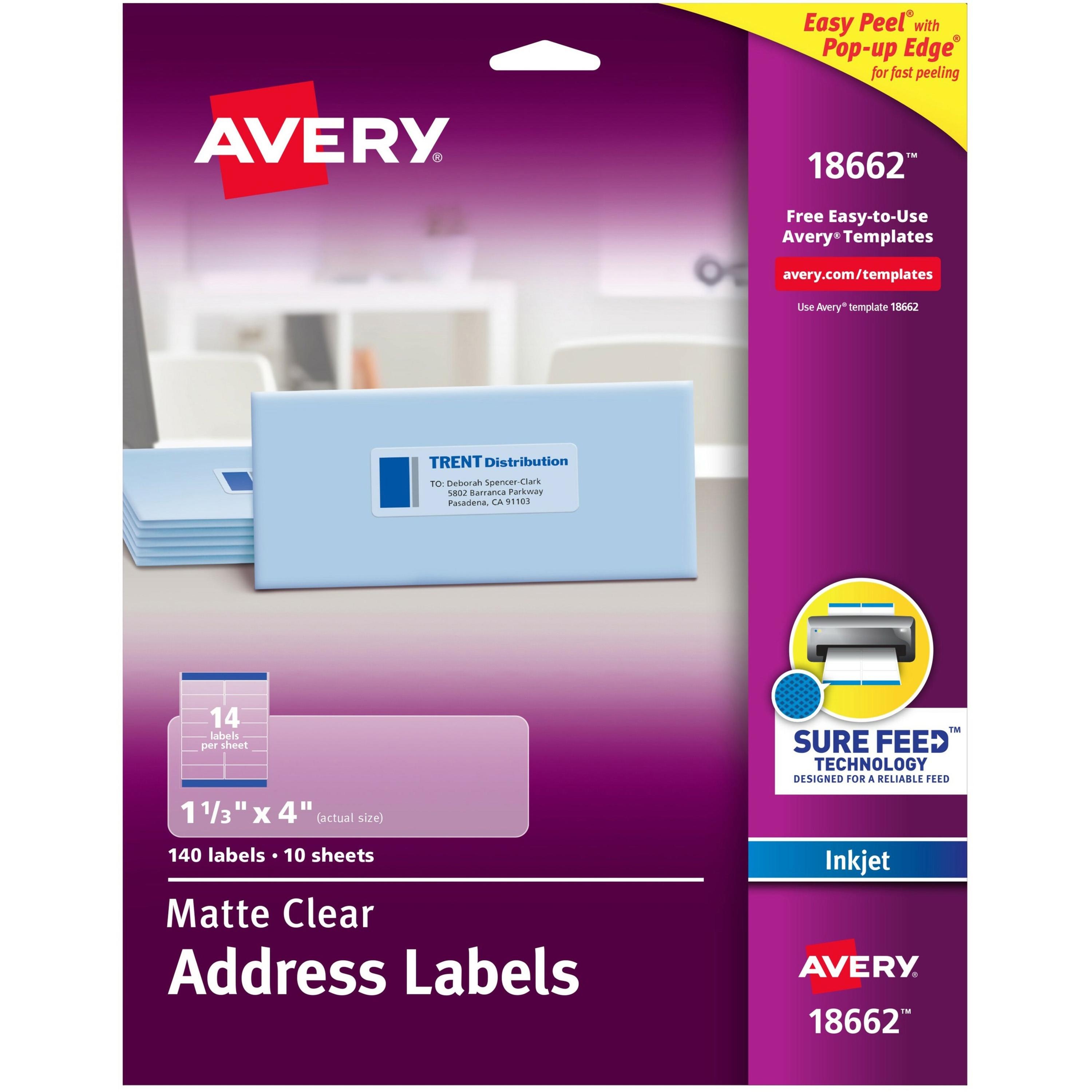 Inkjet Mailing Labels, 1-1/3"x4", 140/PK, Clear
