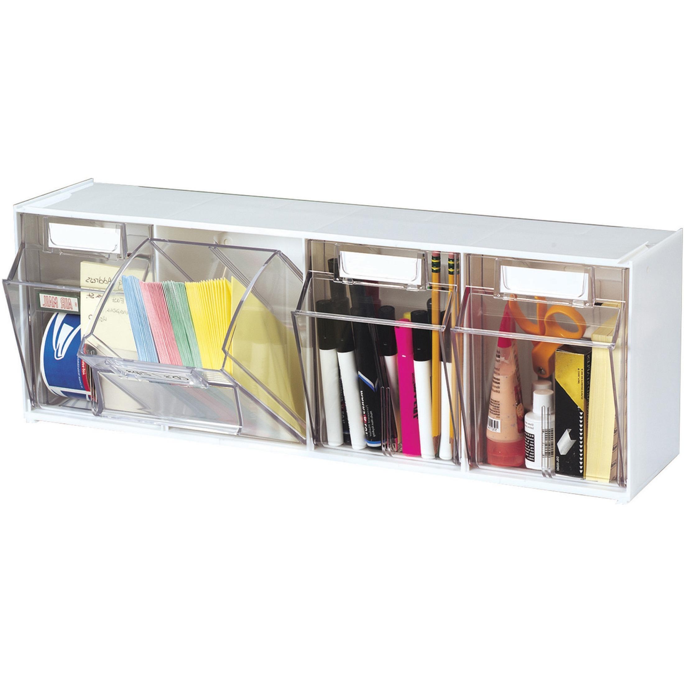 Deflecto Tilt Bin Interlocking Multi-Bin Storage Organizer, 4 Compartment