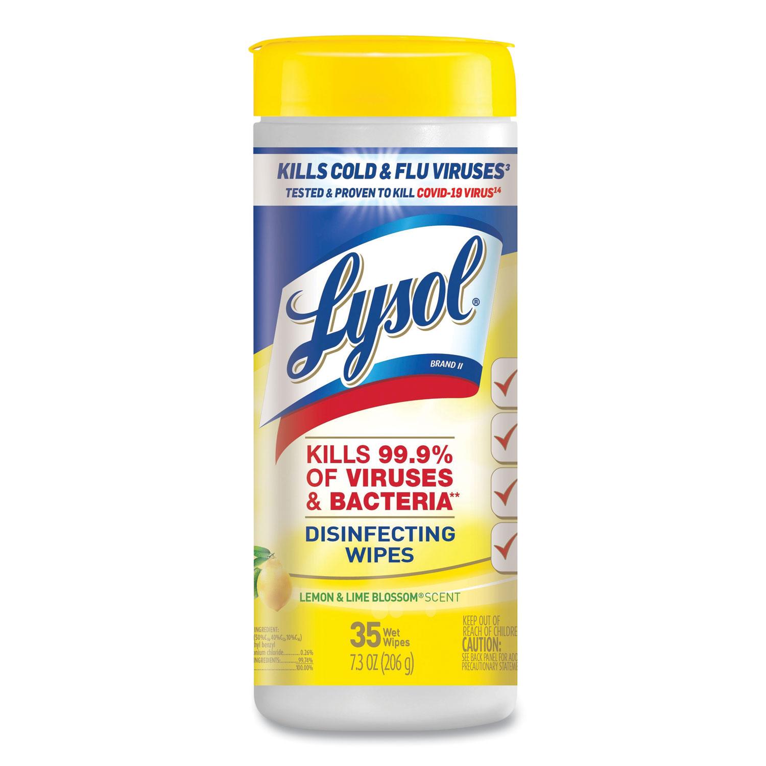 LYSOL® Brand Disinfecting Wipes, Lemon and Lime Blossom, 7 x 8, 35/Canister