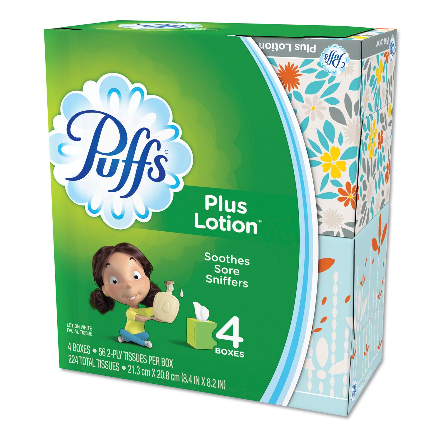 Puffs® Plus Lotion Facial Tissue, White, 1-Ply, 8 1/5" x 8 2/5", 56/Box, 24/Carton