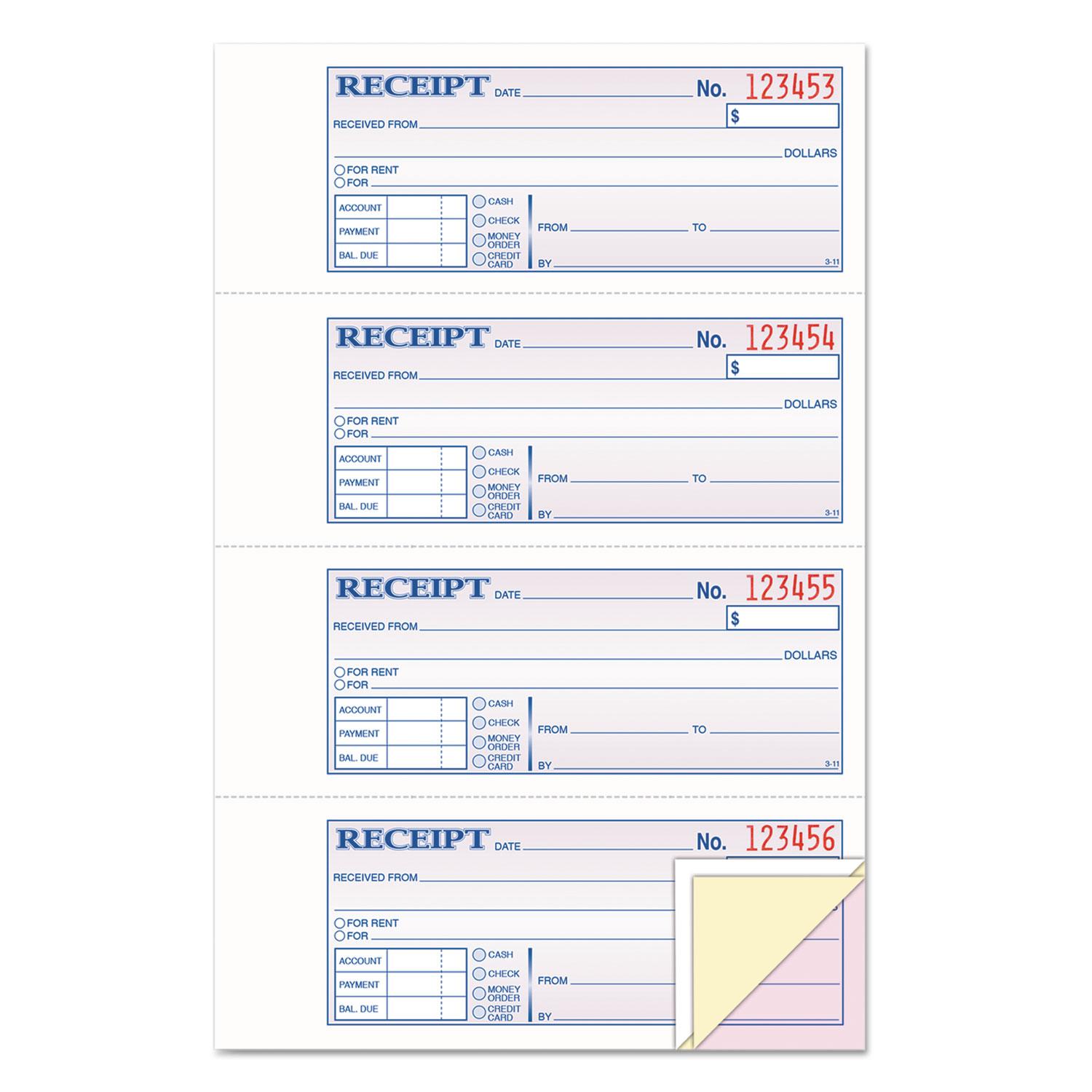 TOPS™ Money/Rent Receipt Books, 2-3/4 x 7 1/8, Three-Part Carbonless, 100 Sets/Book