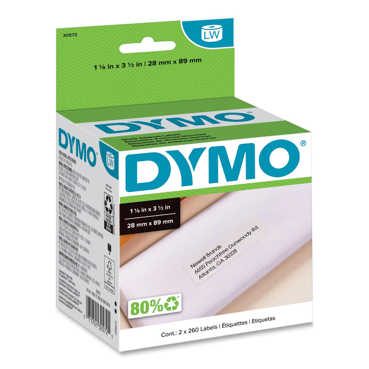 DYMO® LabelWriter Address Labels, 1 1/8 x 3 1/2, White, 260 Labels/Roll, 2 Rolls/Pack