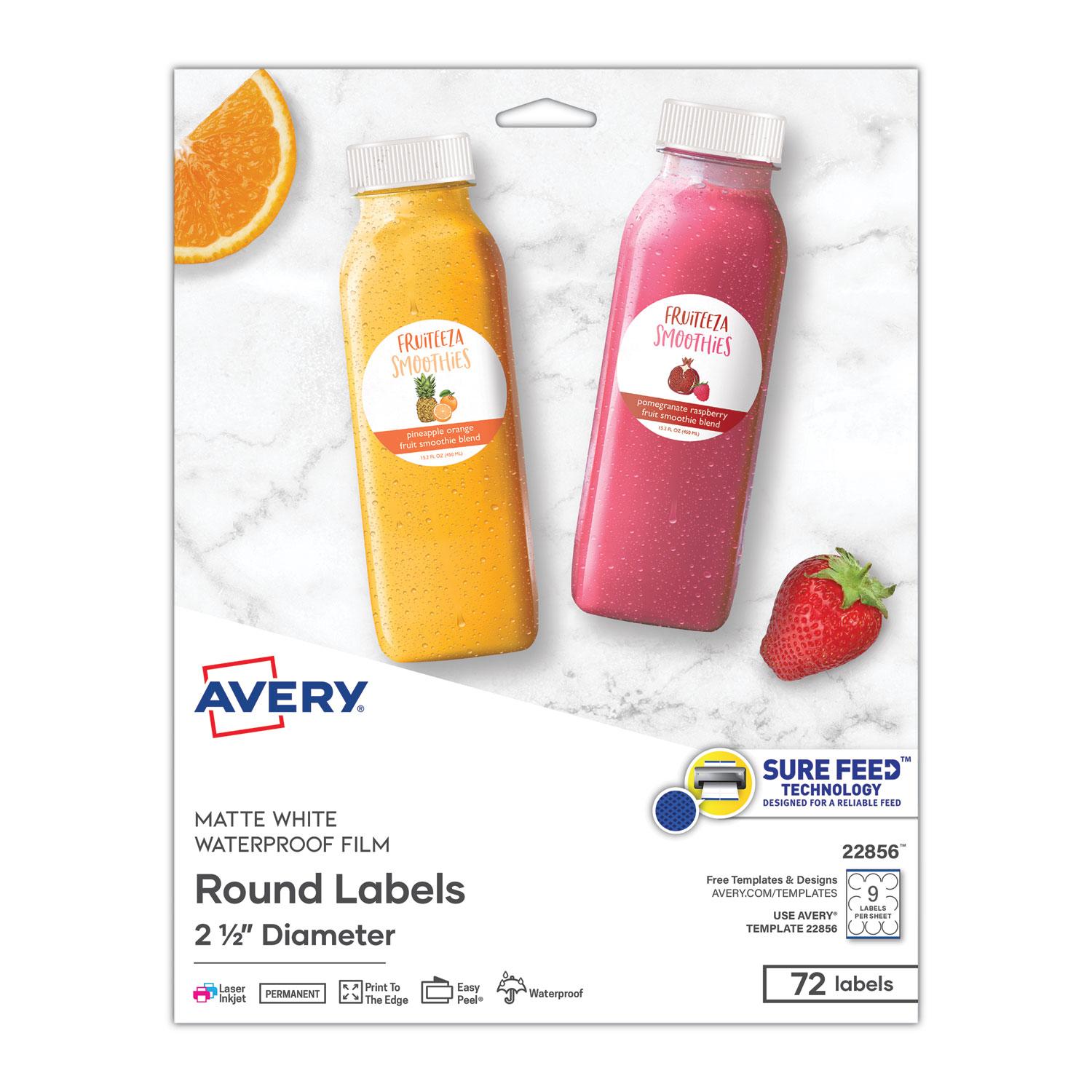 Avery® Durable White Round ID Labels, 2 1/2" dia., White, 72/Pk
