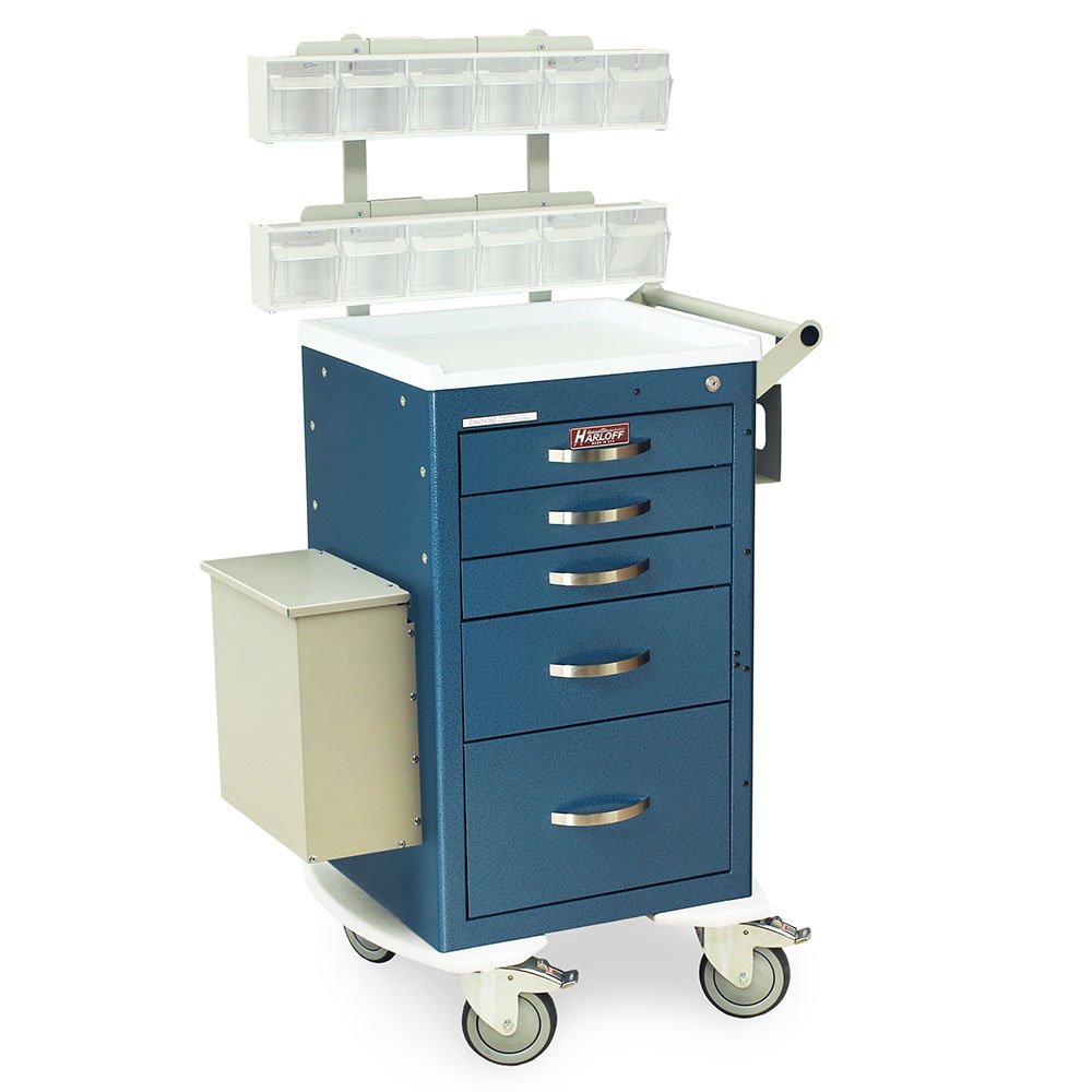 HammerTone Blue M-Series Short Blood Draw Cart with MD18-PHB Accessory Package, Mini Width, Five Drawers, Key Lock