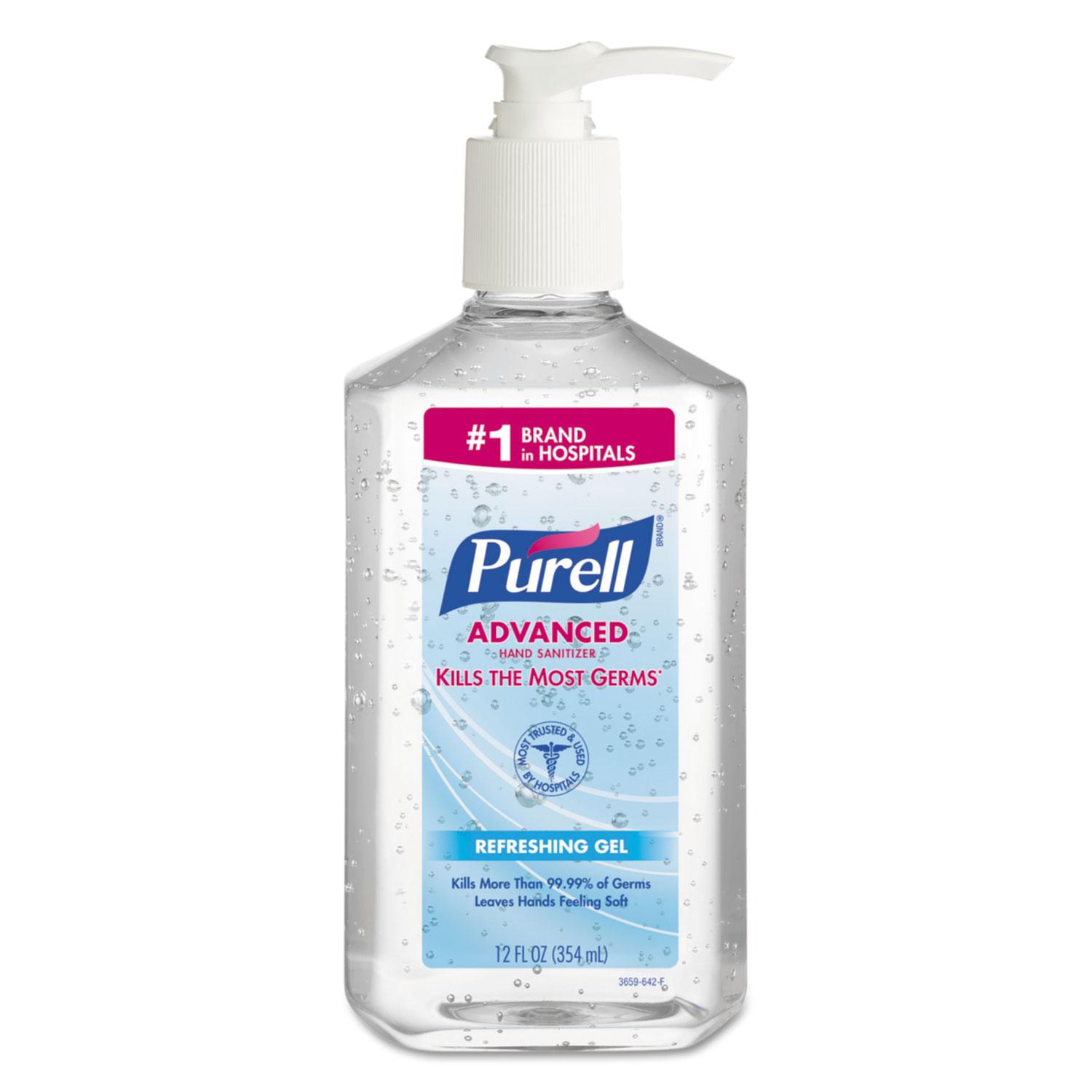 Purell Advanced Refreshing Gel Hand Sanitizer, Clean Scent, 12 oz., 12/Carton