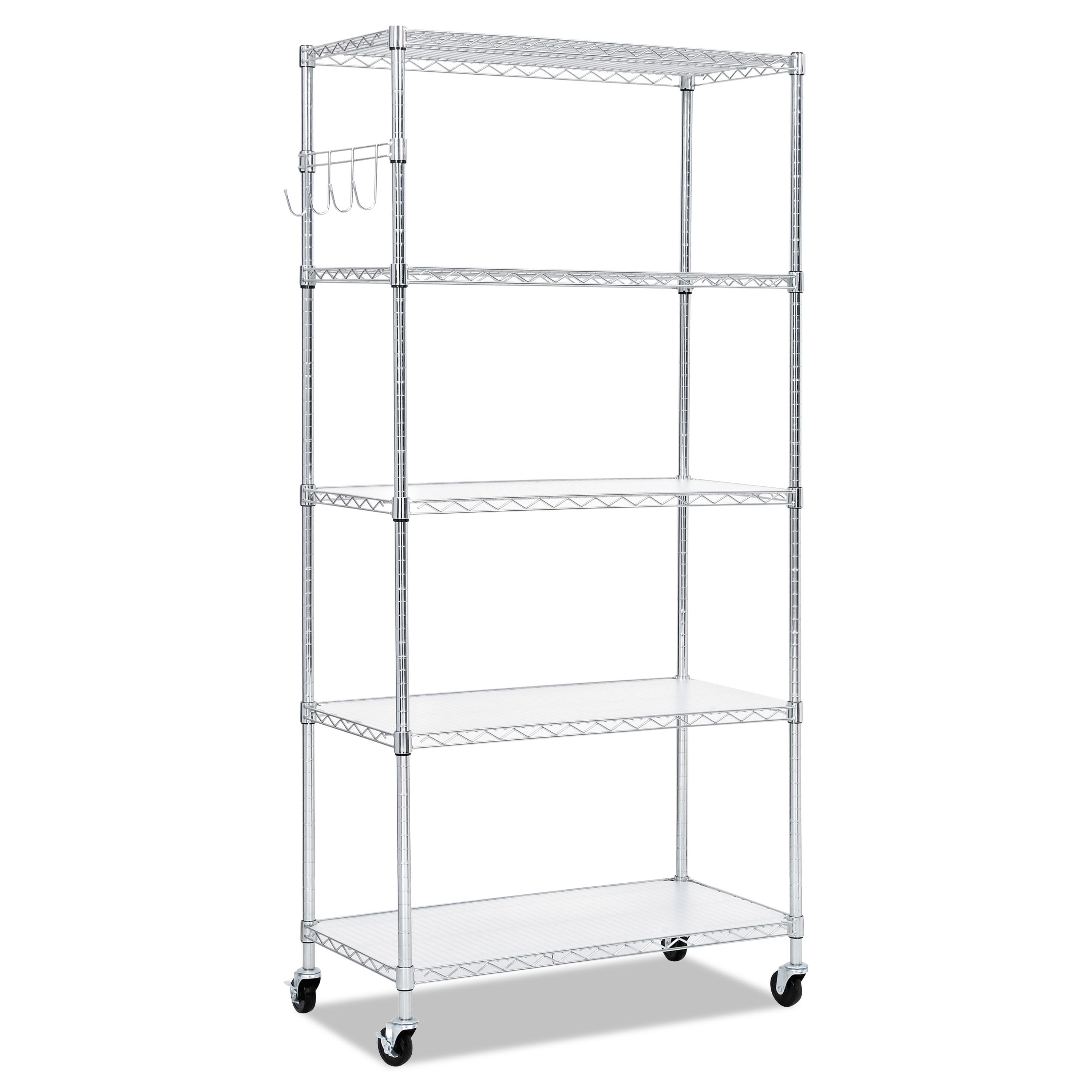 Alera® 5-Shelf Wire Shelving Kit with Casters and Shelf Liners, 36w x 18d x 72h, Silver