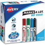 Avery® MARKS A LOT Desk/Pen-Style Dry Erase Marker, Chisel/Bullet Tip, Assorted, 24/PK