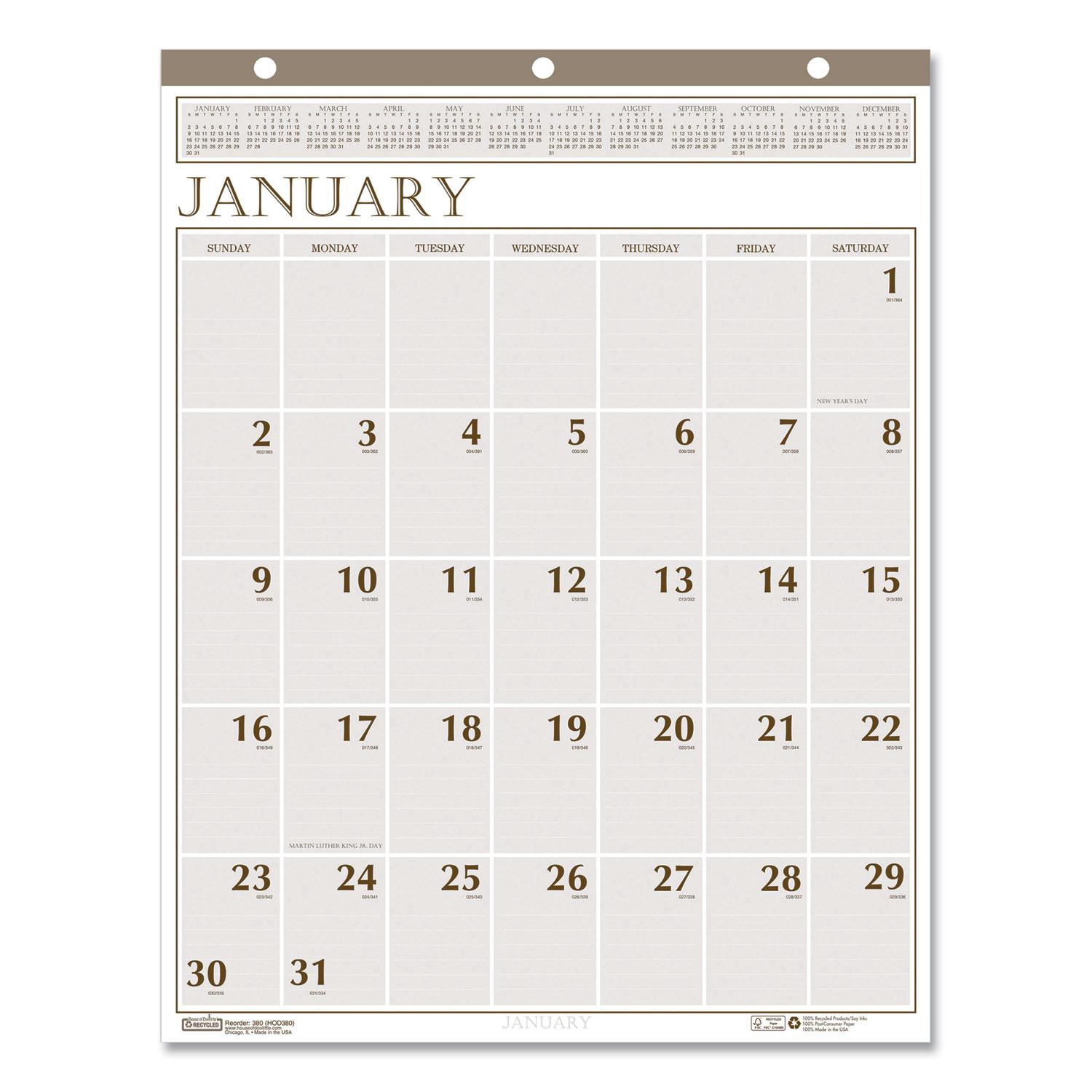 House of Doolittle™ Recycled Large Print Monthly Wall Calendar, Leatherette Binding, 20 x 26,
