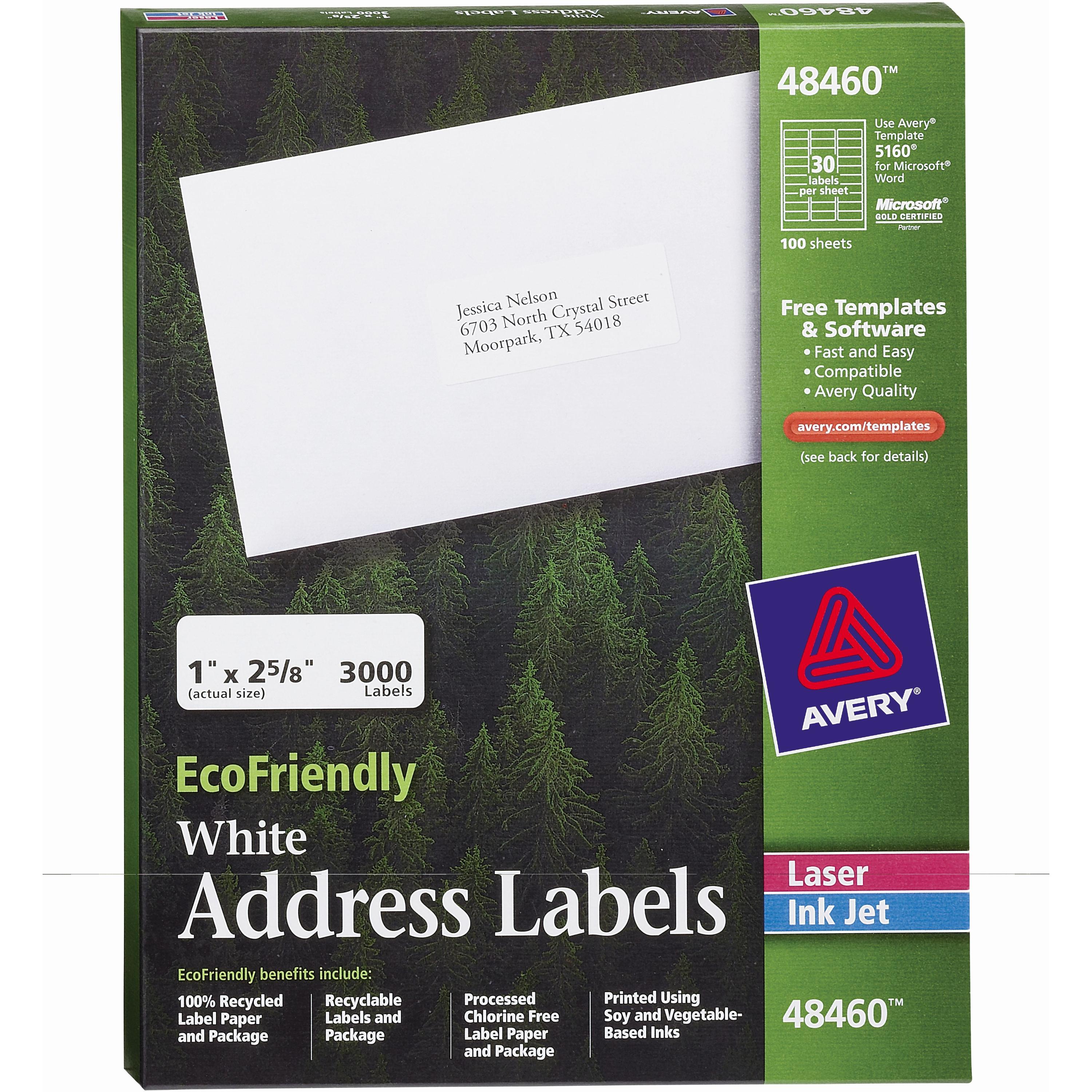 Labels, Address, 1"x2-5/8", 3000/BX, White