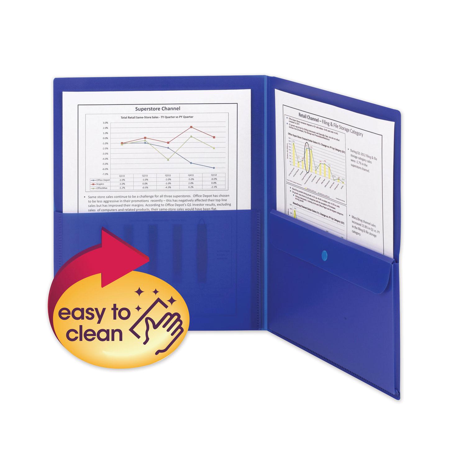 Smead Poly Two-Pocket Folder w/Security Pocket, 11 x 8 1/2, Blue, 5/Pack