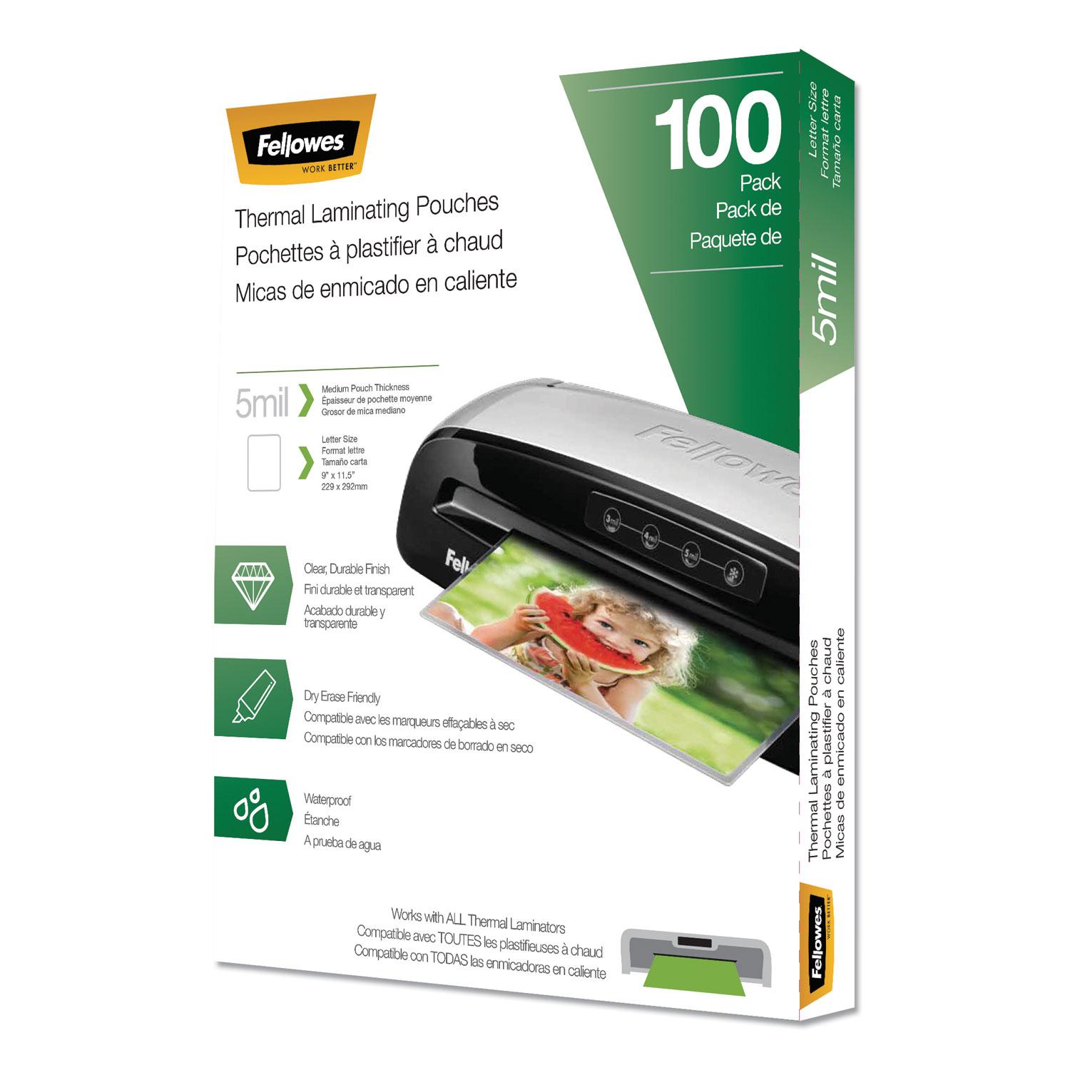 Fellowes® Laminating Pouches, 5mil, 9 x 11 1/2, Letter Size, 100/Pack