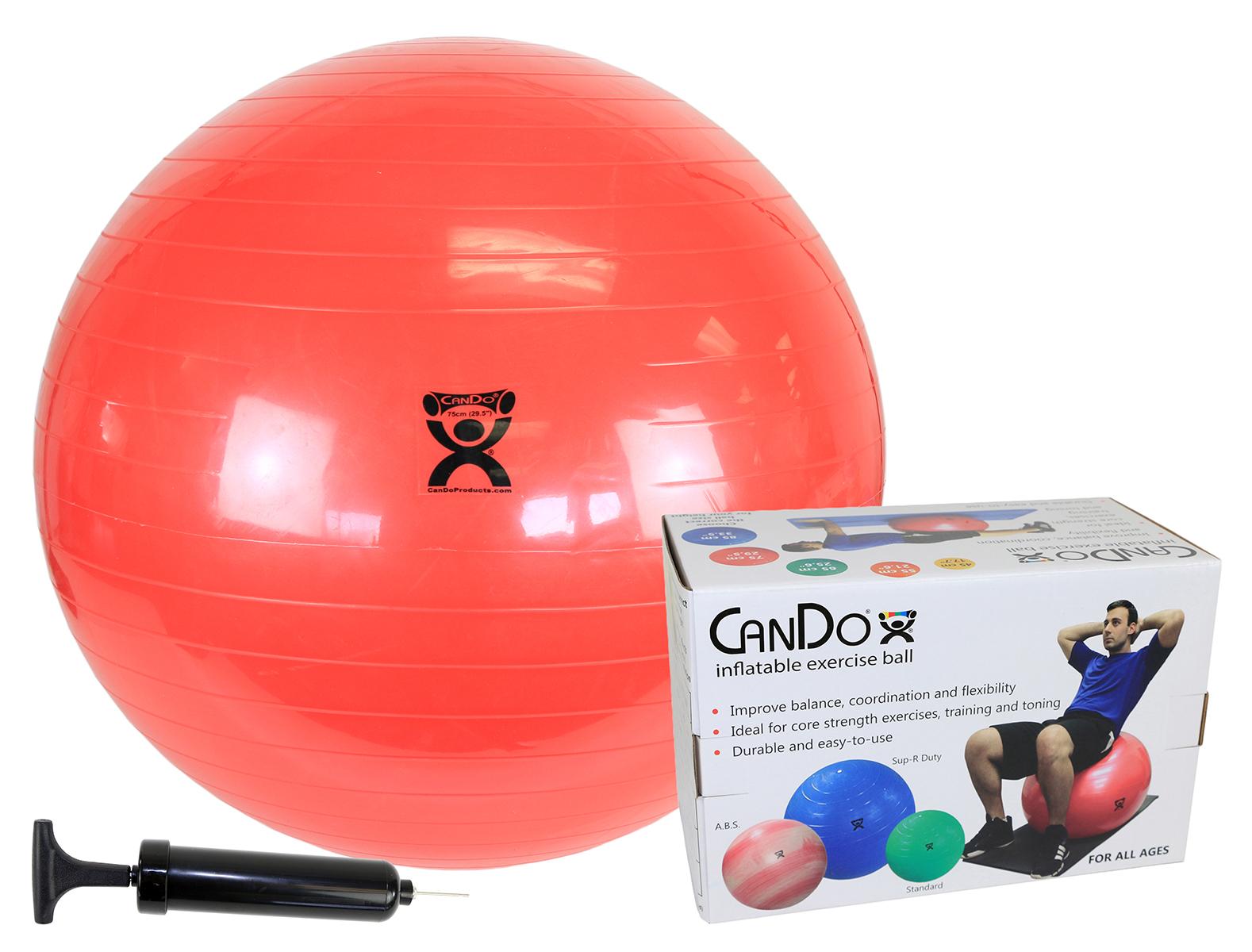 CanDo® Inflatable Exercise Ball - Economy Set - Red - 30" (75 cm) Ball, Pump, Retail Box