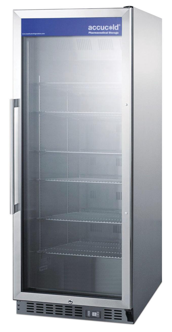 M"D-Sized Pharmaceutical All-Refrigerator With Stainless Steel Construction InSide and Out, Digital Controls, and Self-Closing Glass Door