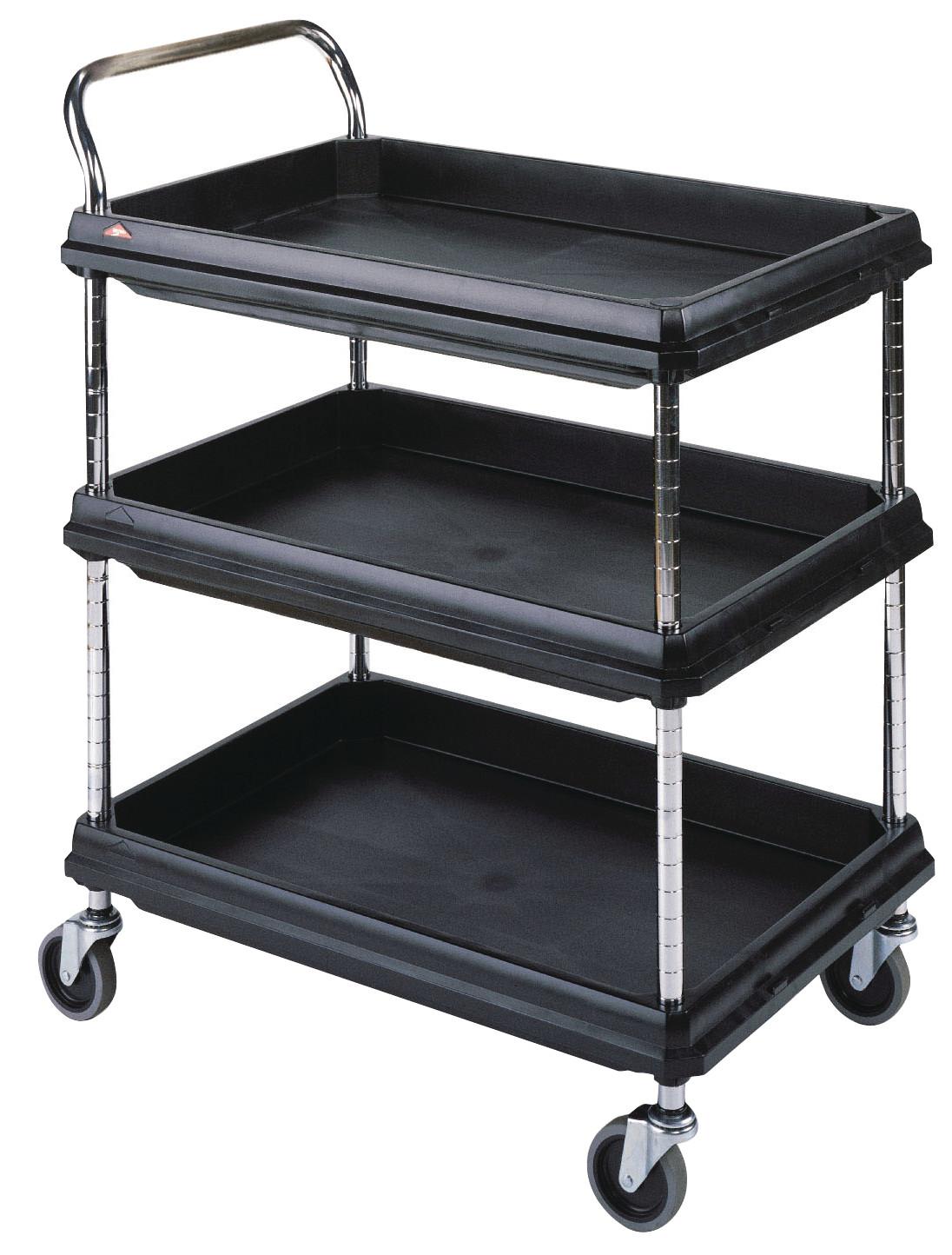 Deep-Ledge Utility Cart, 3 Shelves, 20" x 30", 400 lb. Capacity - Cart Color: Black