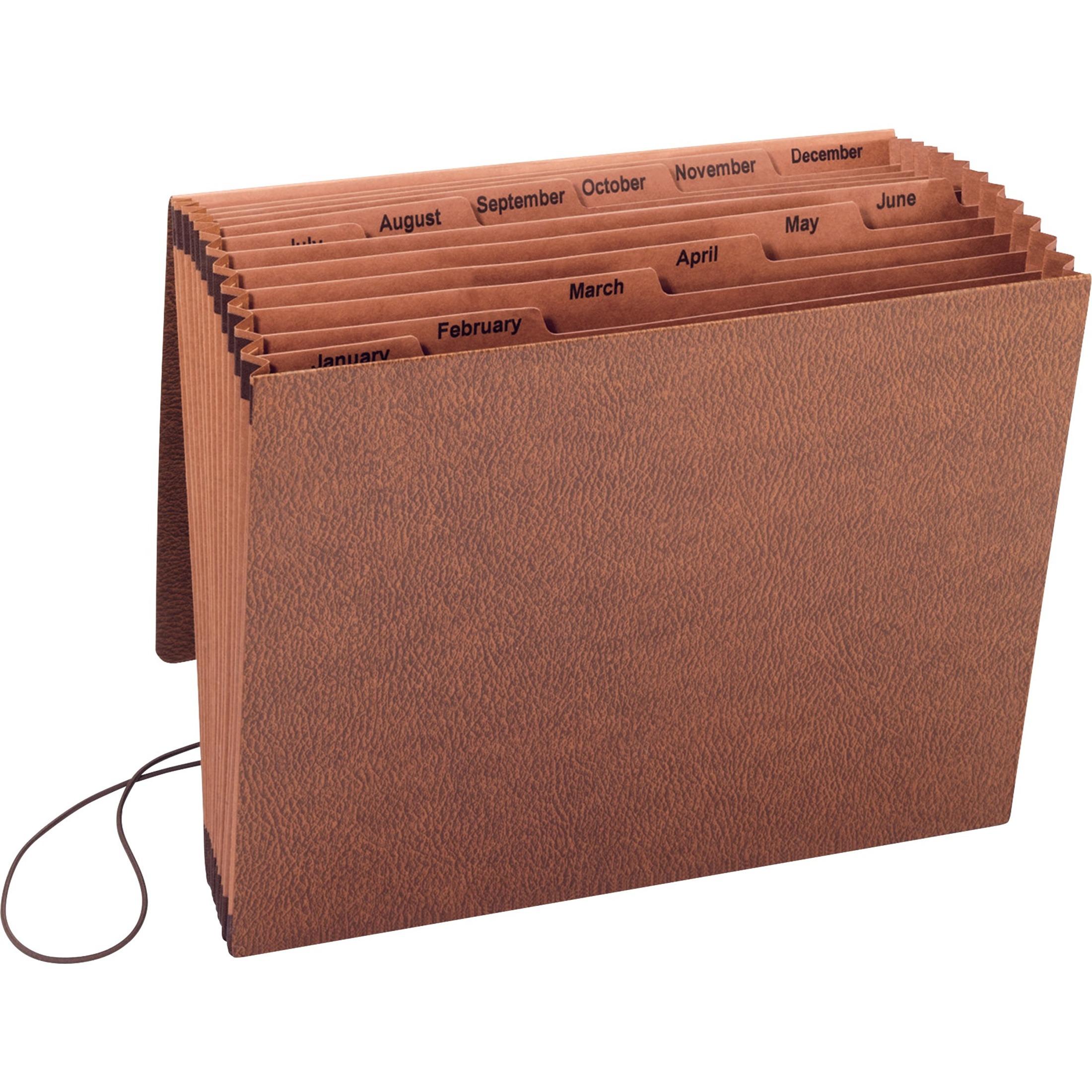 Accordion File,w/Flap,Jan-Dec,12 Pocket,Letter,12"x10",Brown