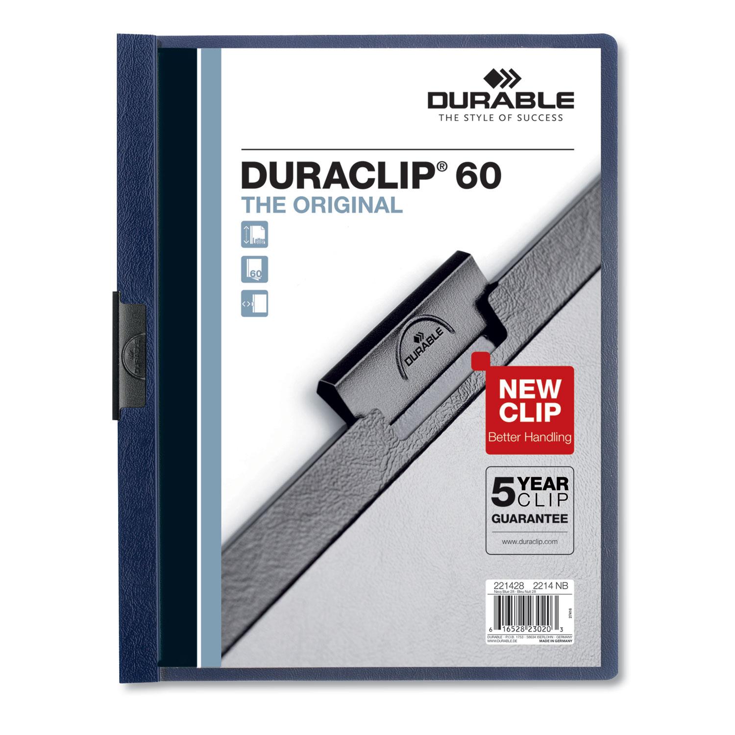 Durable® Vinyl DuraClip Report Cover w/Clip, Letter, Holds 60 Pages, Clear/Navy, 25/Box