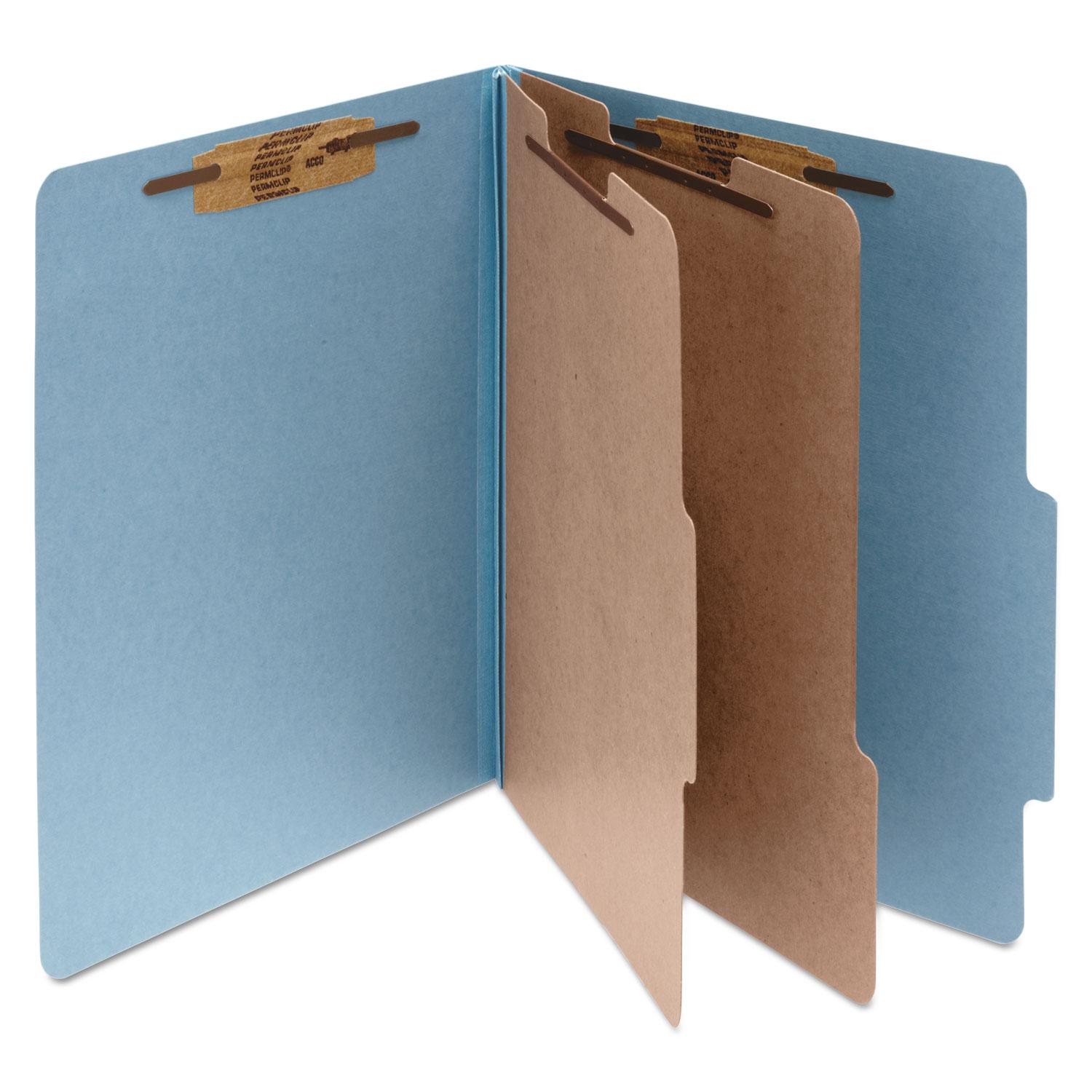 ACCO Pressboard 25-Pt Classification Folders, Letter, 6-Section, Sky Blue, 10/Box