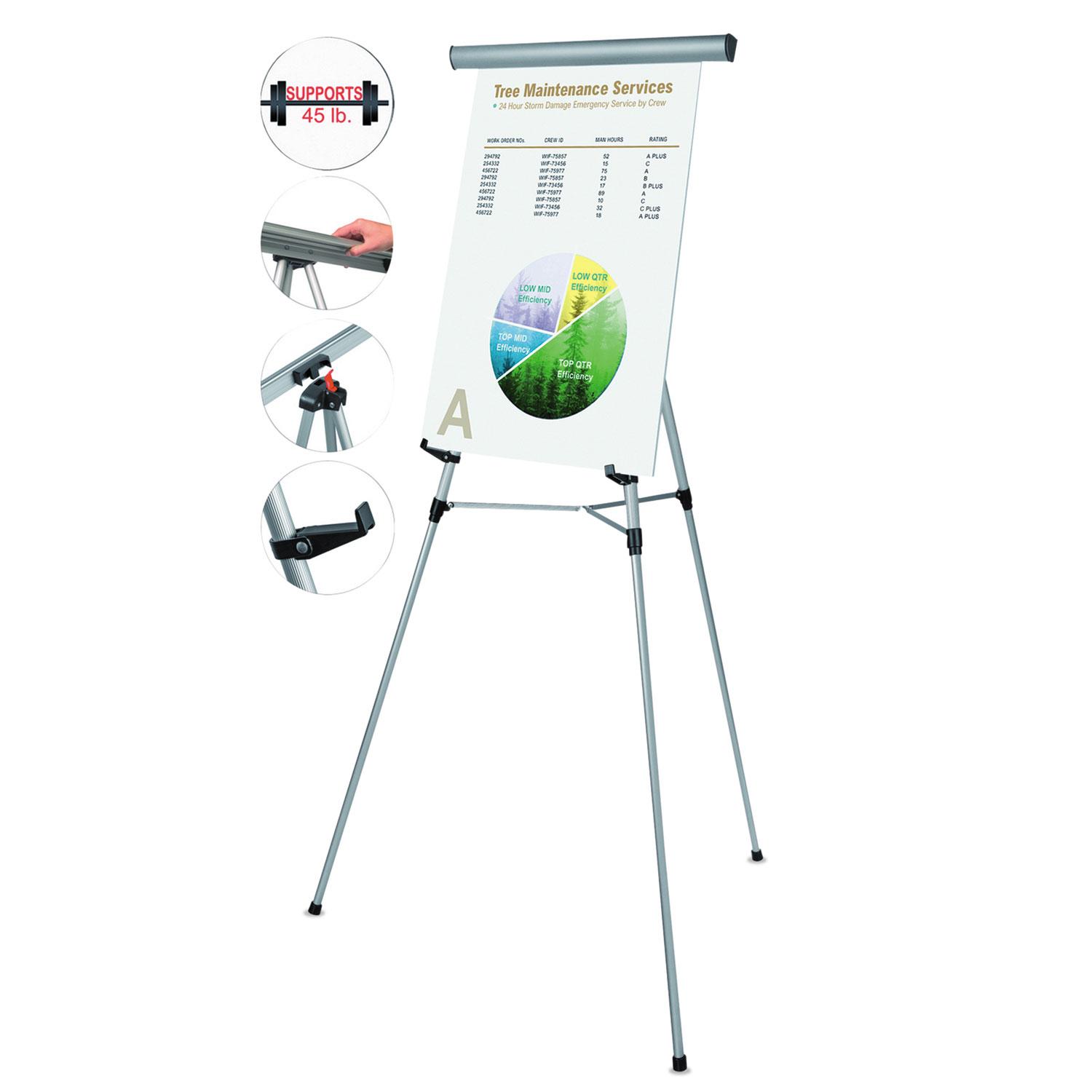 MasterVision® Telescoping Tripod Display Easel, Adjusts 38" to 69" High, Metal, Silver