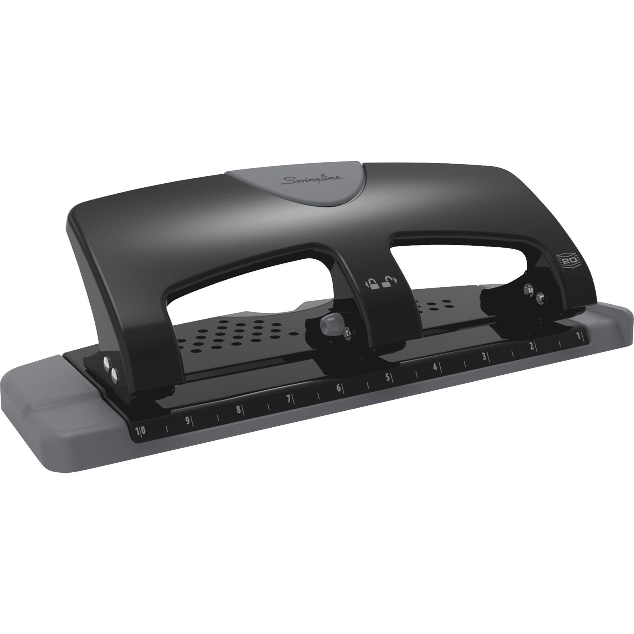3-Hole Punch, 20 Sheet Cap, 9/32" Hole,4-1/2"x12"x4-2/5",BK