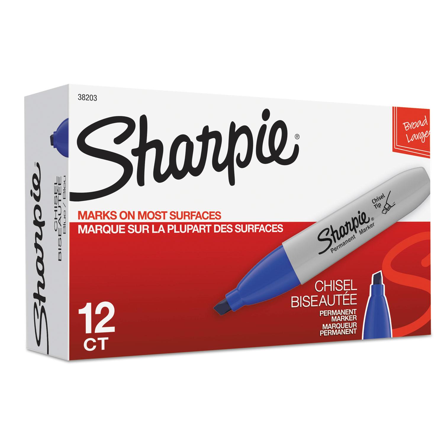 Sharpie® Permanent Marker, 5.3mm Chisel Tip, Blue, Dozen