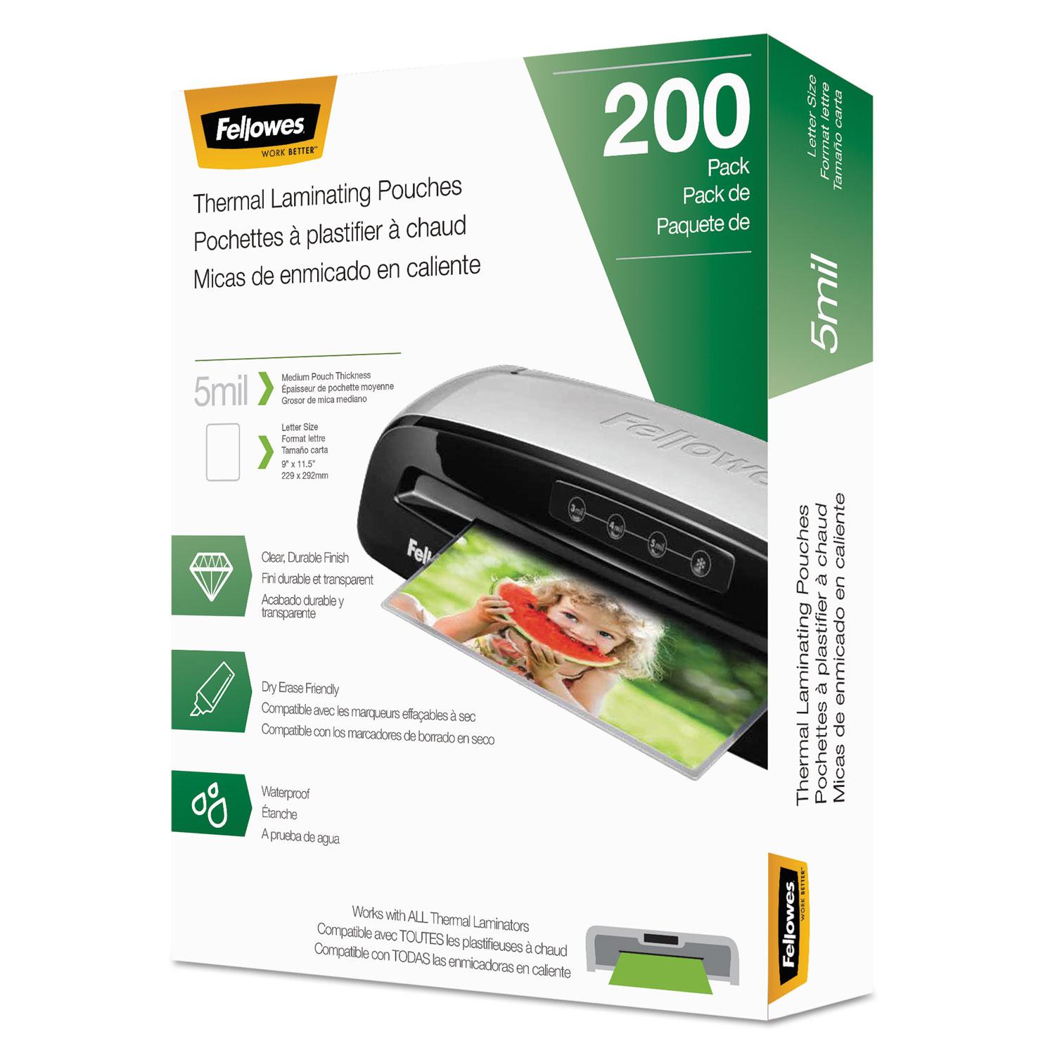 Fellowes® Laminating Pouches, 5mil, 9 x 11 1/2, Letter Size, 200/Pack