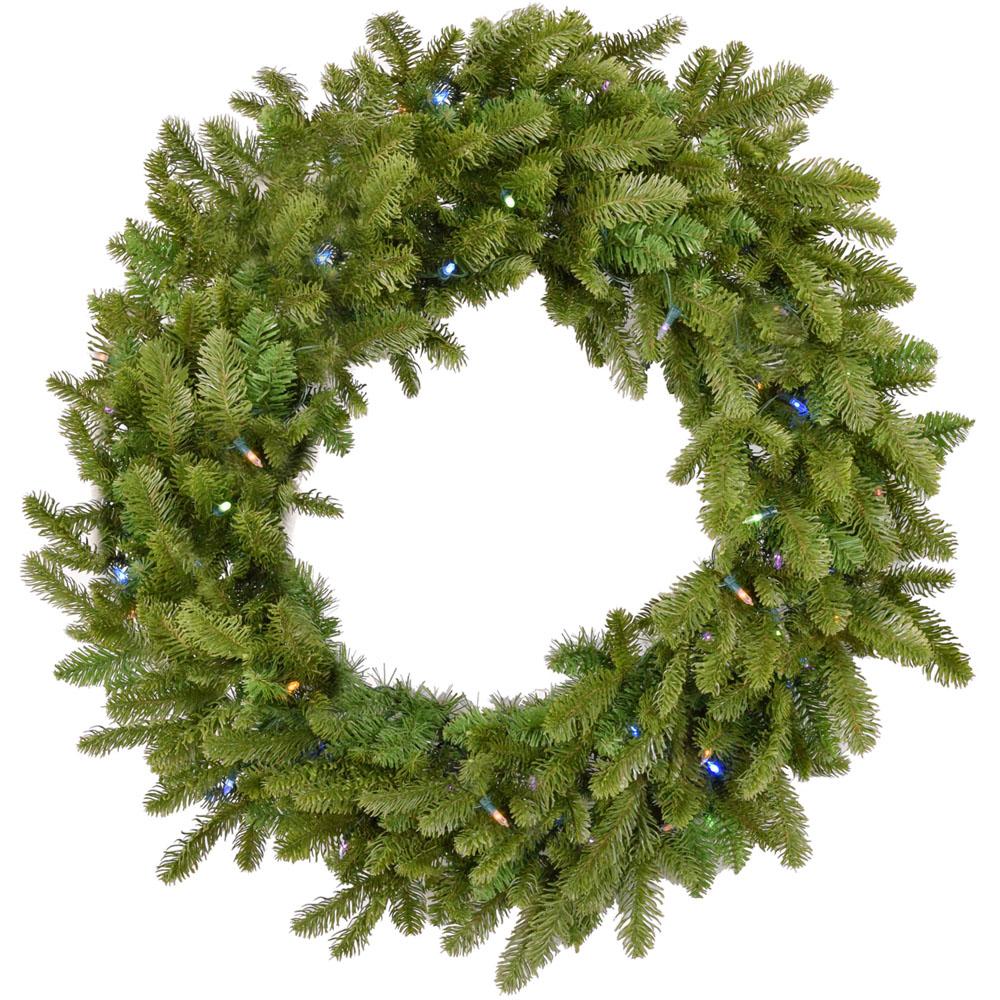 36-In. Grandland Artificial Holiday Wreath with Multi-Colored Battery-Operated LED String Lights for Indoor/Outdoor Use