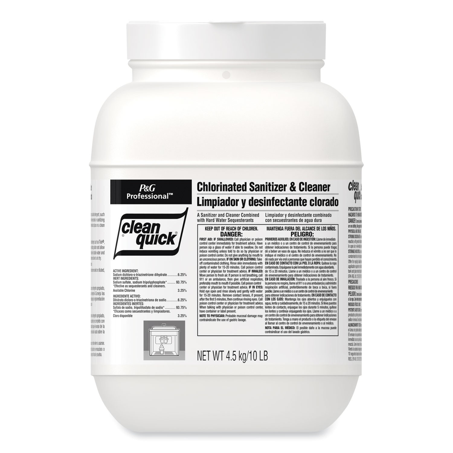 CleanQuick Powdered Sanitizer/Cleanser, 10 lb Bucket, 3/Carton