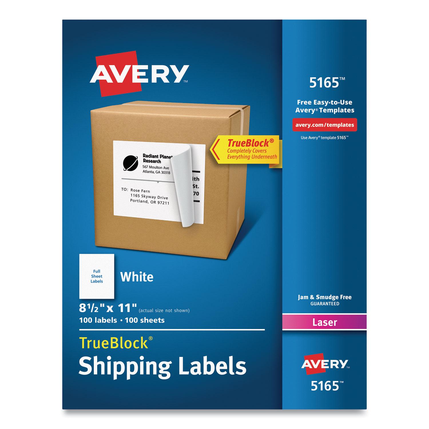 Avery® Full-Sheet Labels with TrueBlock Technology, Laser, 8 1/2 x 11, White, 100/Box