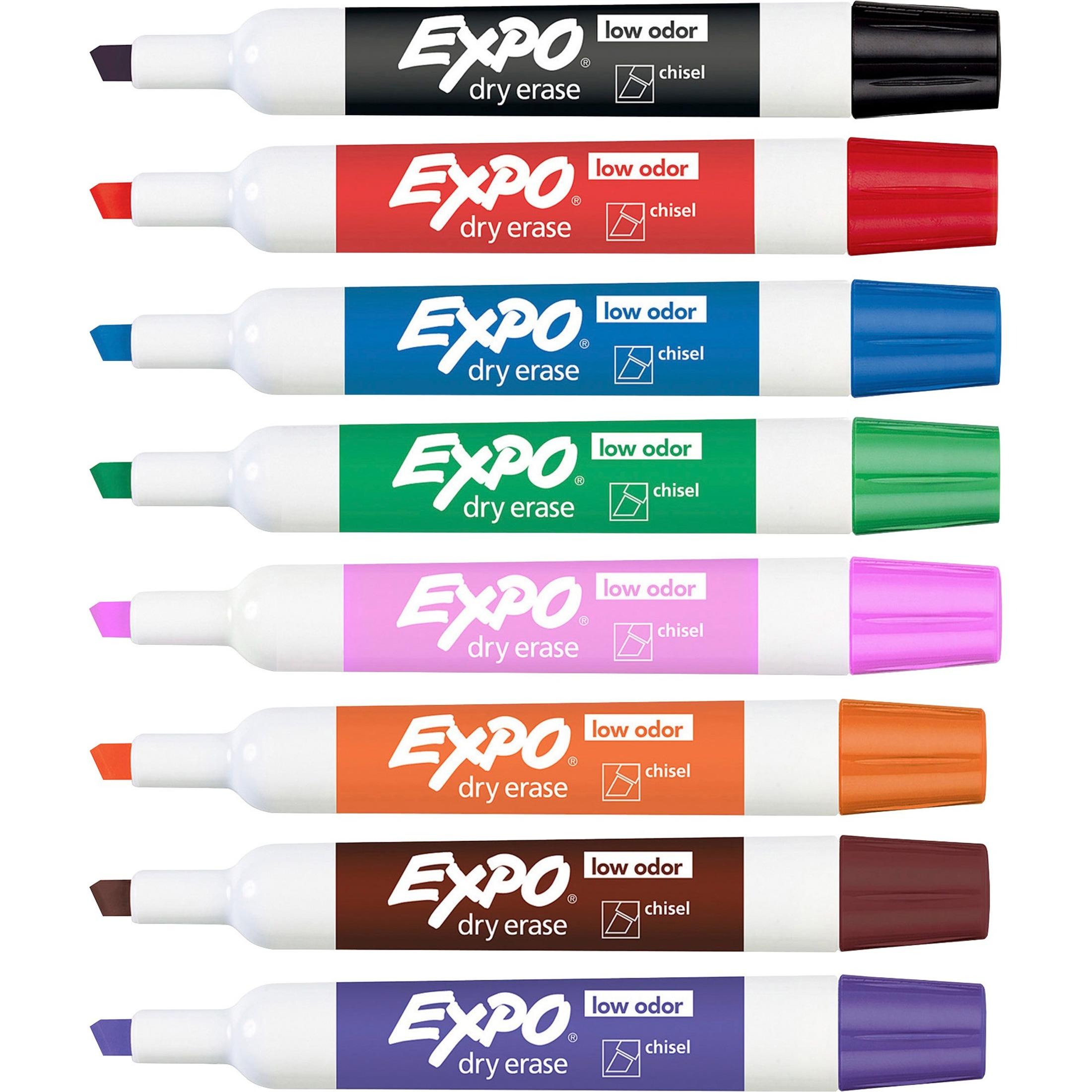 Dry-Erase Markers, Chisel Point, Low-odor, 8/ST, Assorted