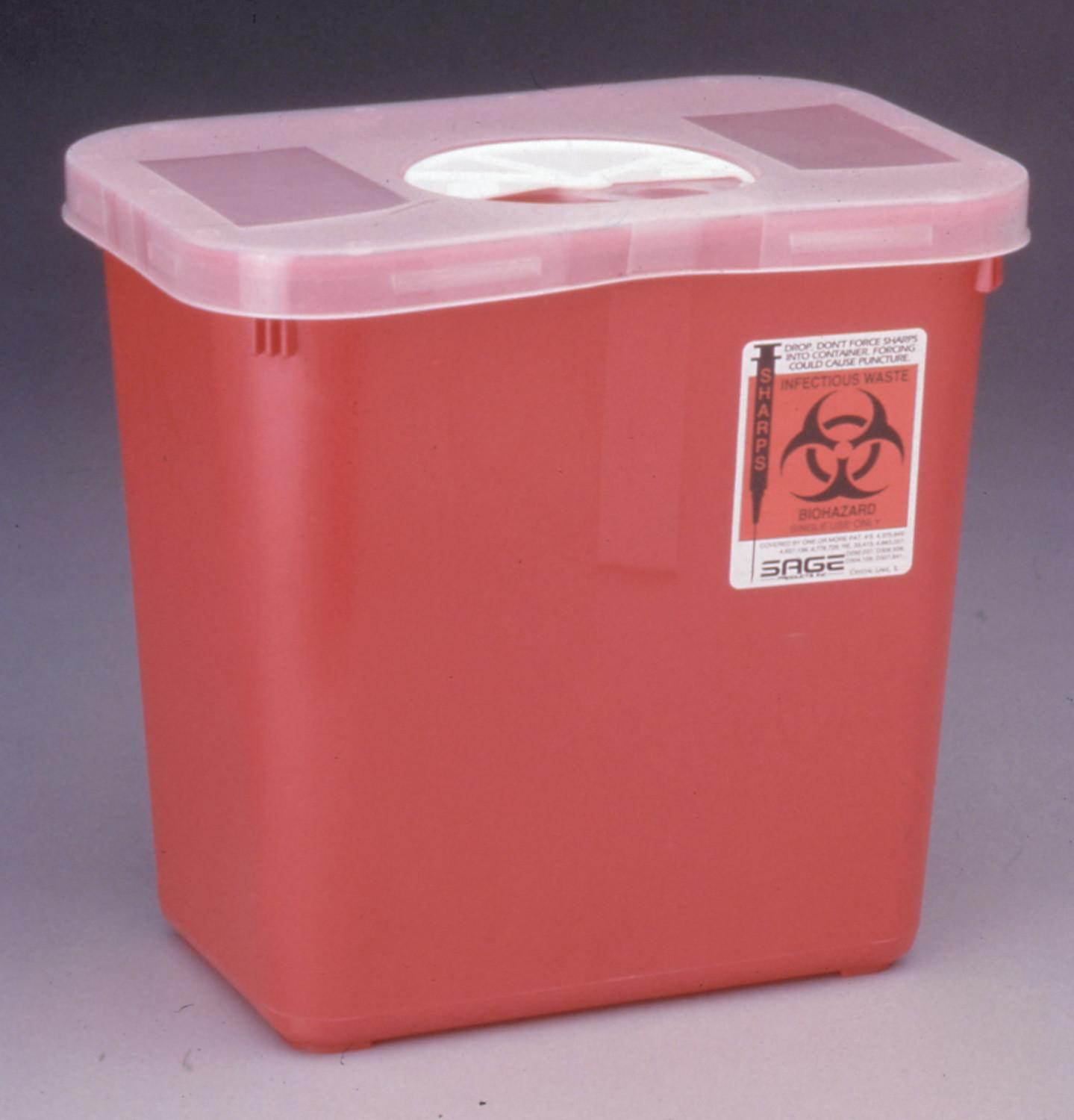 Biohazardous Sharps Container, Horizontal Drop, Red, 2 Gallon (3V67V ...