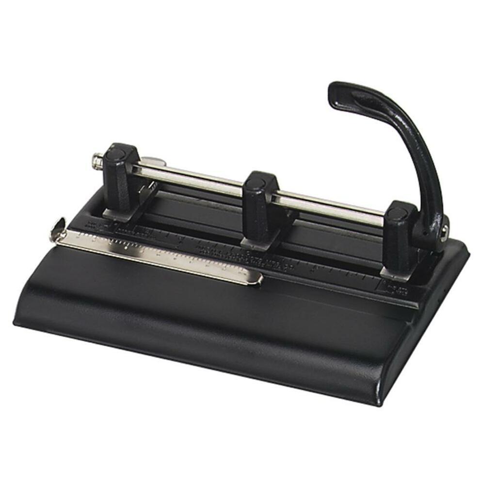 Heavy-Duty 3-Hole Punch, Adjust Center, 40 Sht Cap, BK
