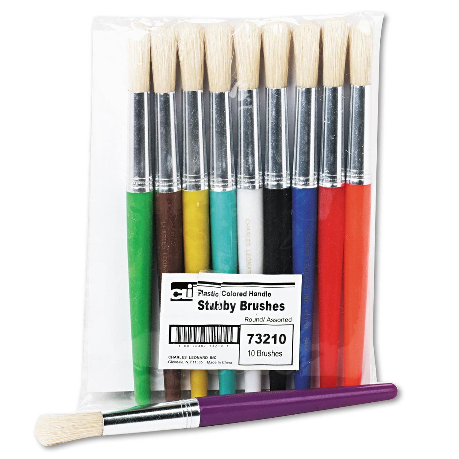 Charles Leonard® Stubby Brush Set, Natural Bristle, Round, 10/Set