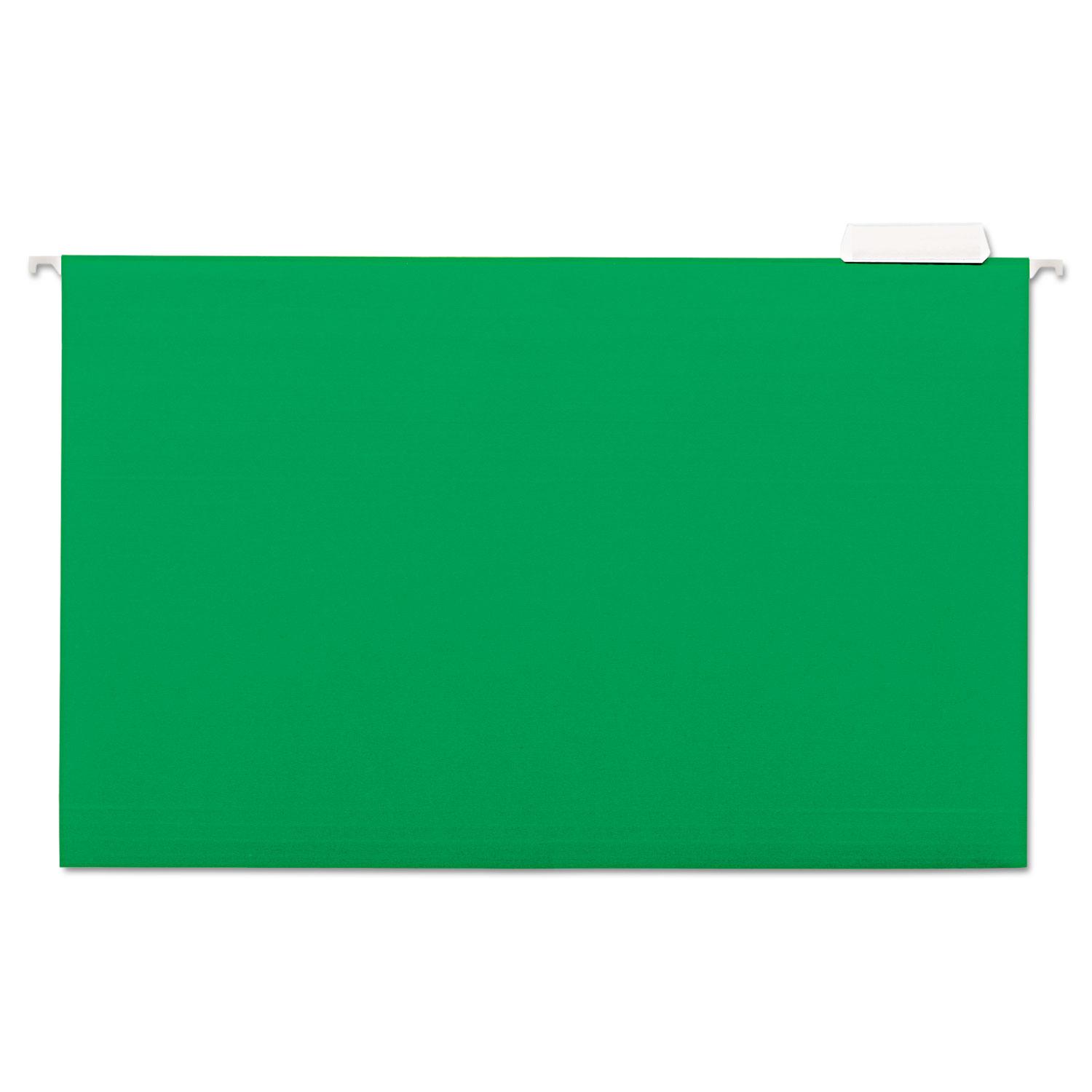 Universal® Hanging File Folders, 1/5 Tab, 11 Point Stock, Legal, Green, 25/Box