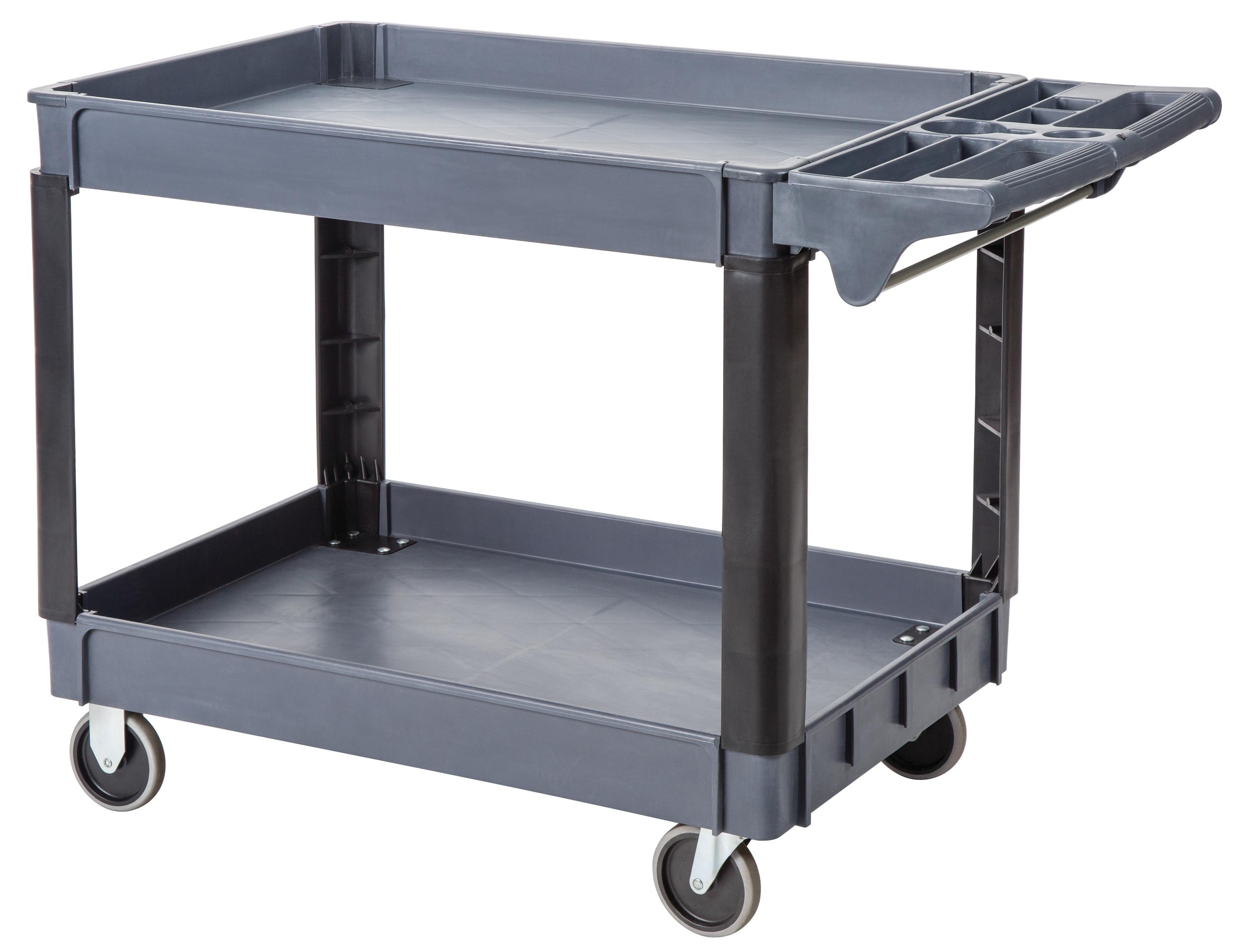 Direct Supply® Large Deluxe Plastic 2-Shelf Utility Cart, Charcoal Gray, 36" x 24"