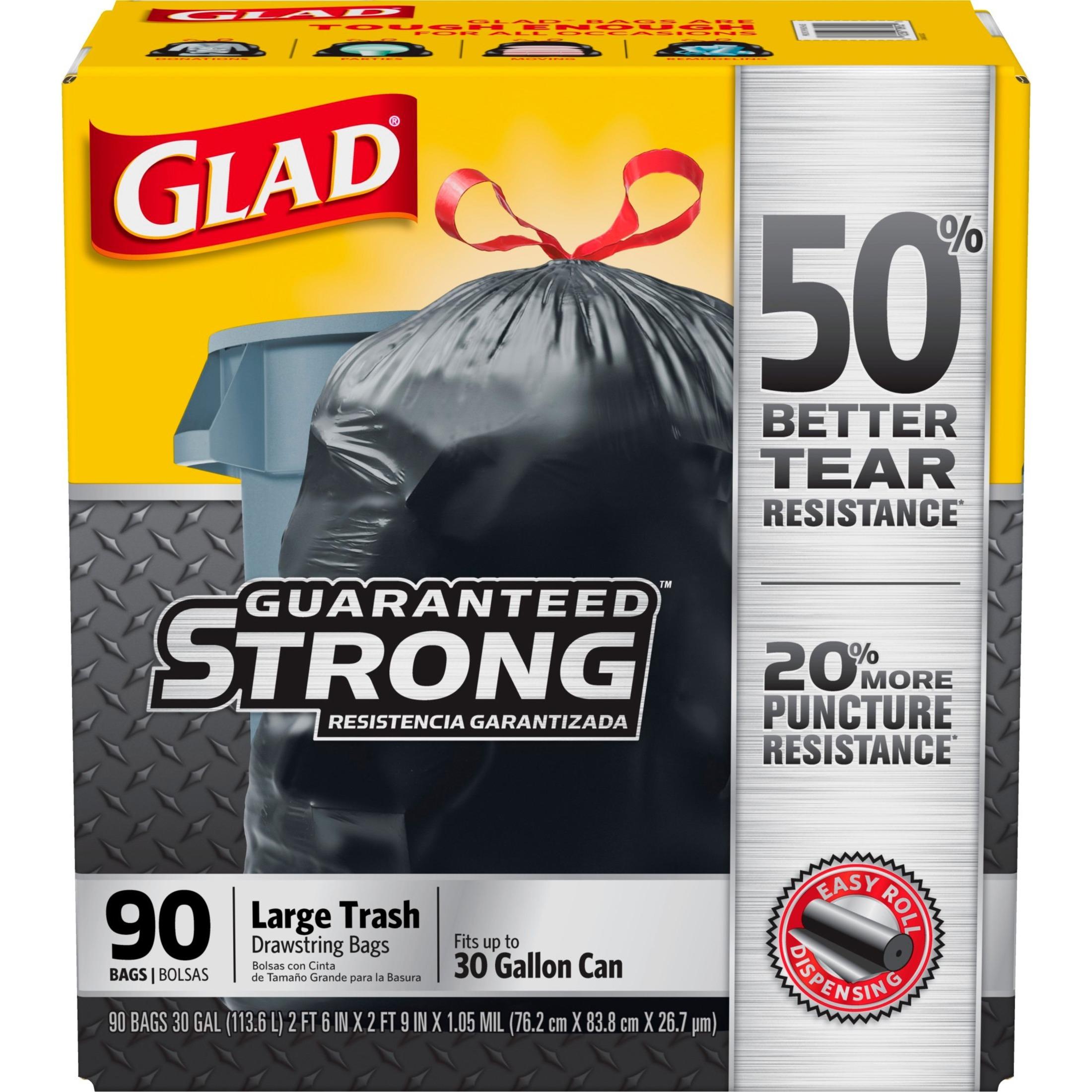 Glad Large Drawstring Trash Bags, 30 Gal (Pack of 90)