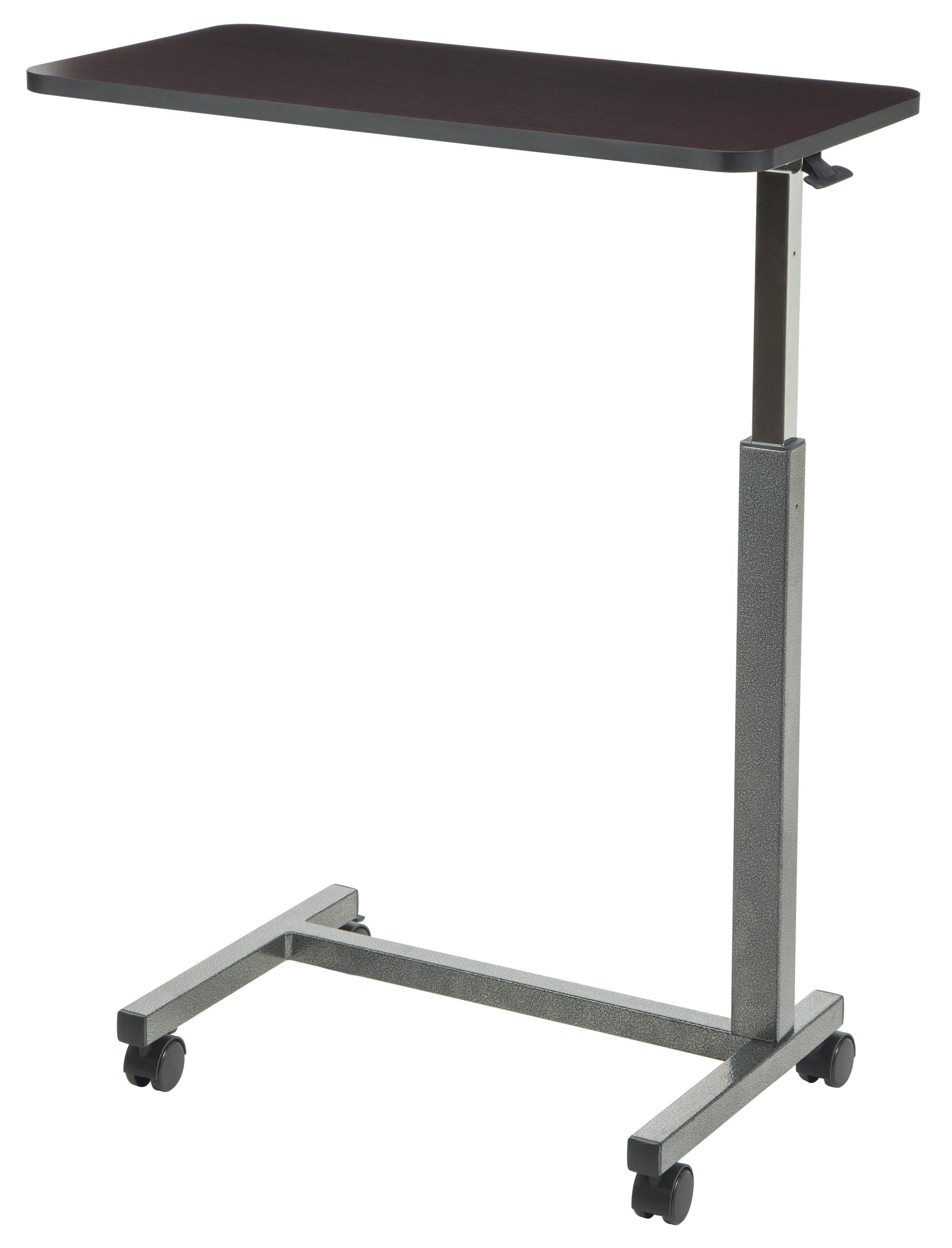 Panacea® Overbed Table, 30"L x 15"W, Base Shape: U-Base, Base Color: Gray, Tabletop Finish: Walnut