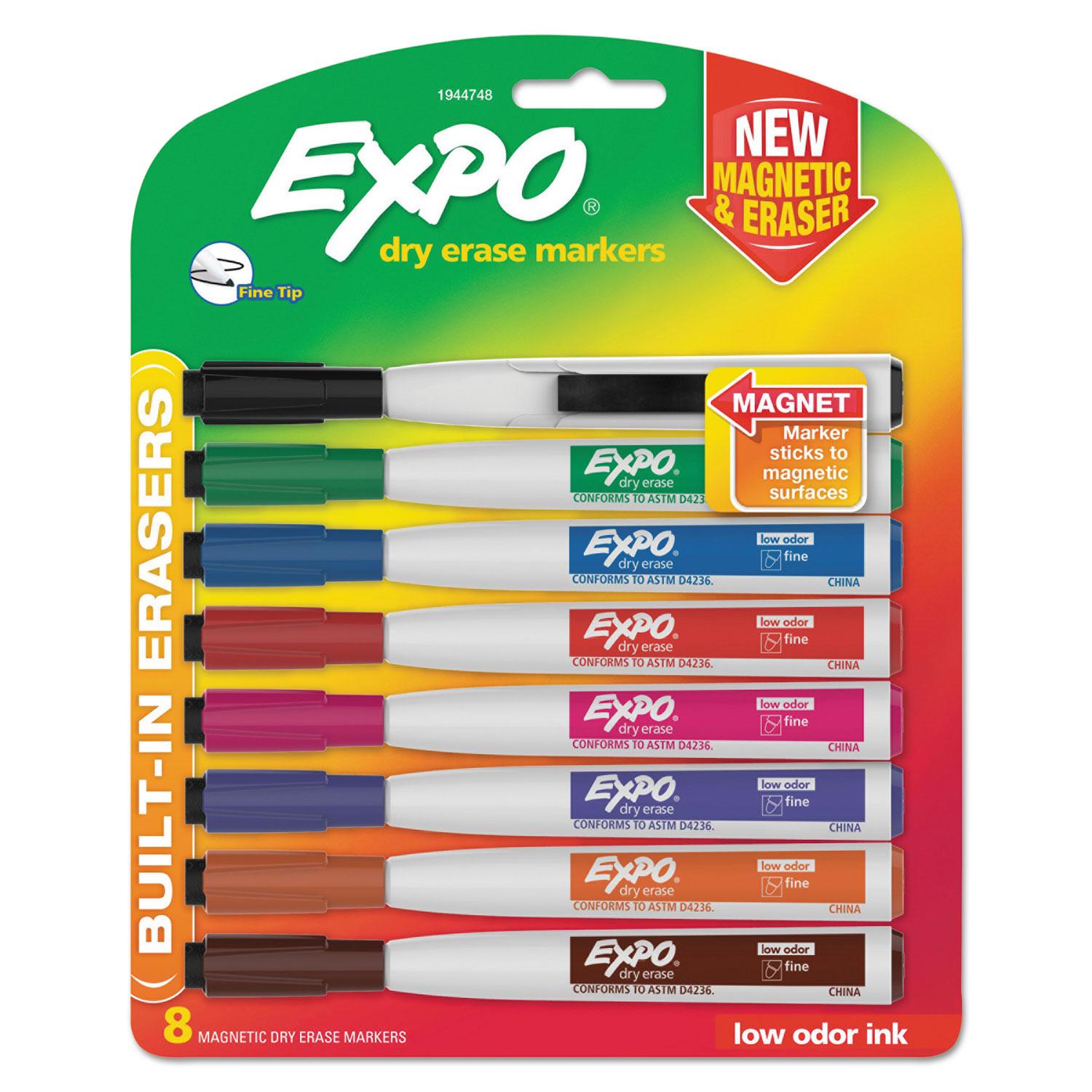 EXPO® Magnetic Dry Erase Marker, Fine Tip, Assorted, 8/Pack