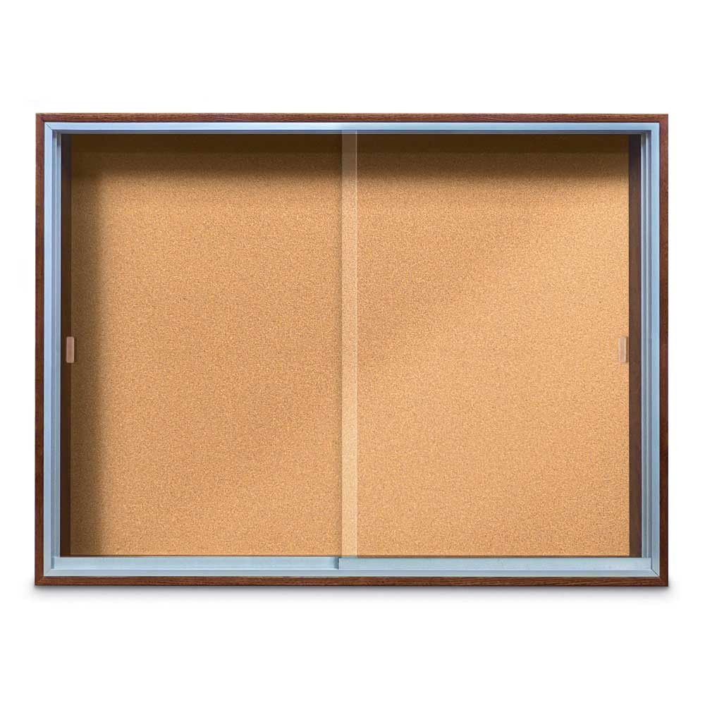 48" x 36" Sliding Door Wood Corkboard with Cork backing board and Cherry Wood Stain frame