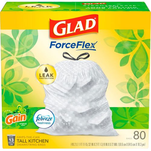 Glad Forceflexplus Tall Kitchen Drawstring Trash Bags - 13 Gallon White  Trash Bag - Odorshield - 100ct : Target