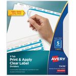 Avery® Print and Apply Index Maker Clear Label Dividers, 5 White Tabs, Letter, 5 Sets