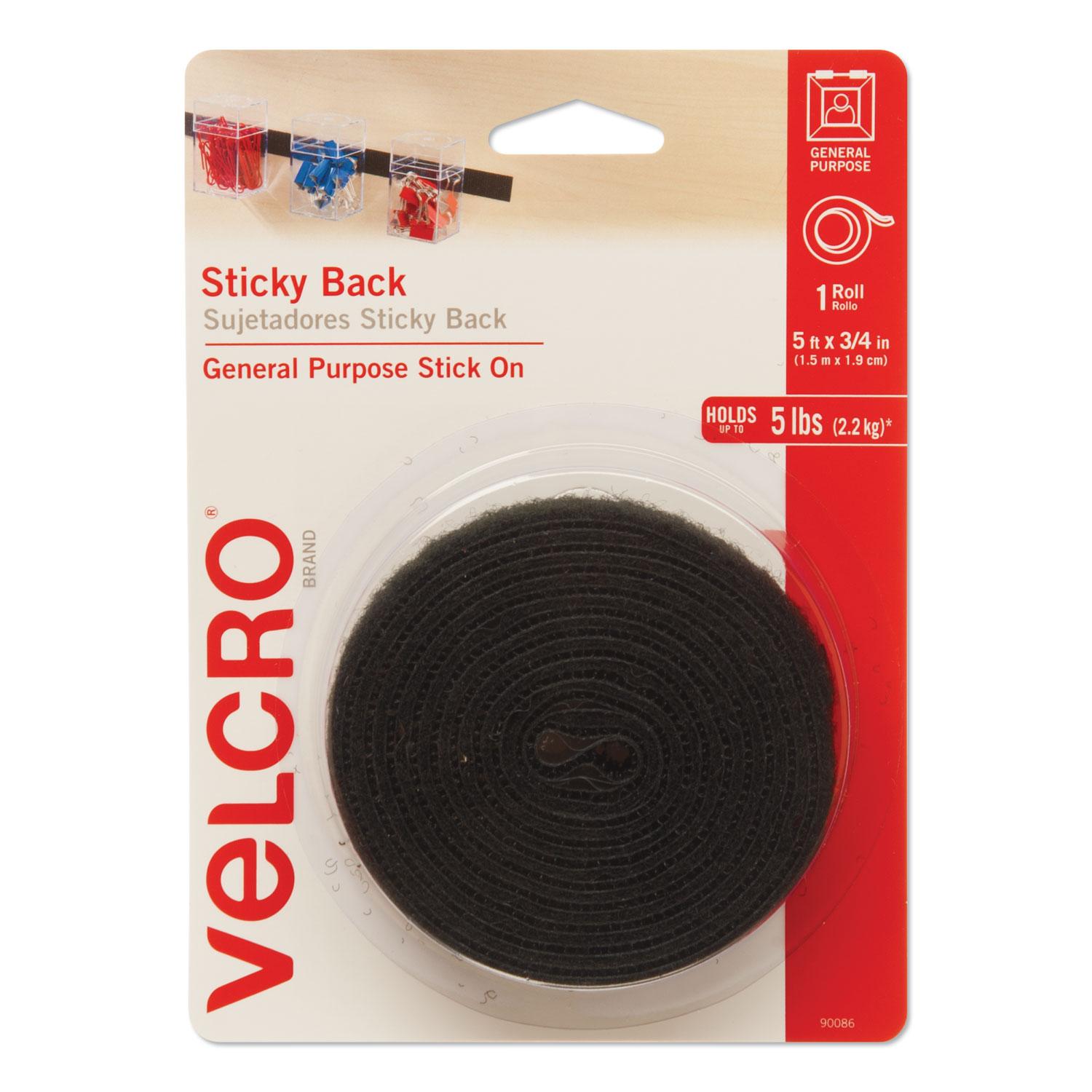 VELCRO® Brand Sticky-Back Hook & Loop Fasteners w/Dispenser, 3/4" x 5ft Roll, Black
