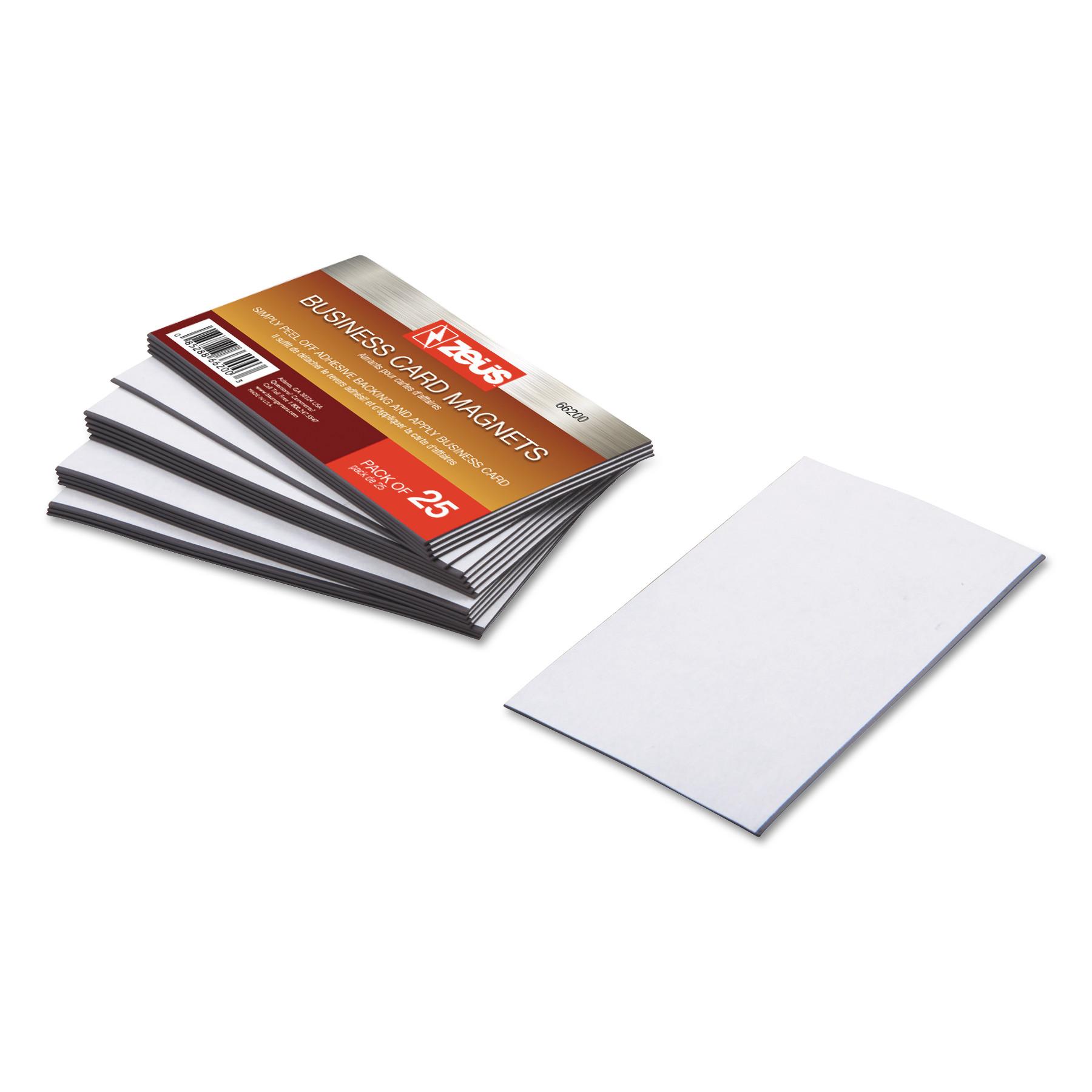 ZEUS® Business Card Magnets, 3 1/2 x 2, White, Adhesive Coated, 25/Pack