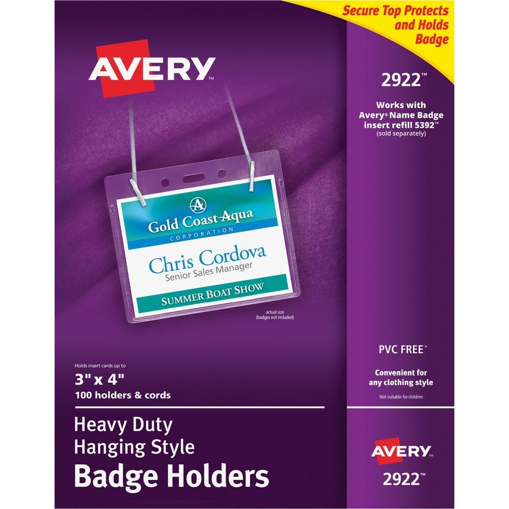 Badge Holder,Landscape,w/Neck Cord,4"x3",100/BX,Clear