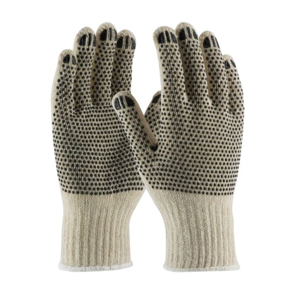 PIP® 36-110PDD/XS Washable General Purpose Work Gloves, Coated, Dotted/Seamless Style, XS, Cotton/Polyester/PVC Palm, Cotton/Polyester/PVC, Black/Natural, Continuous Knit Wrist Cuff, PVC Coating, Resists: Abrasion/Cut and Chemicals