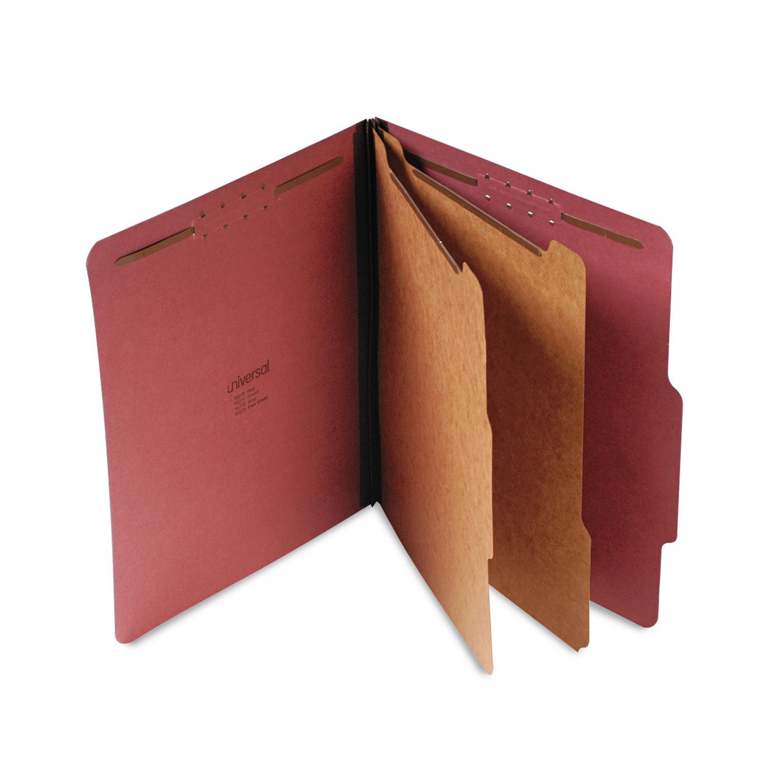 Universal® Pressboard Classification Folder, Letter, Six-Section, Red, 10/Box