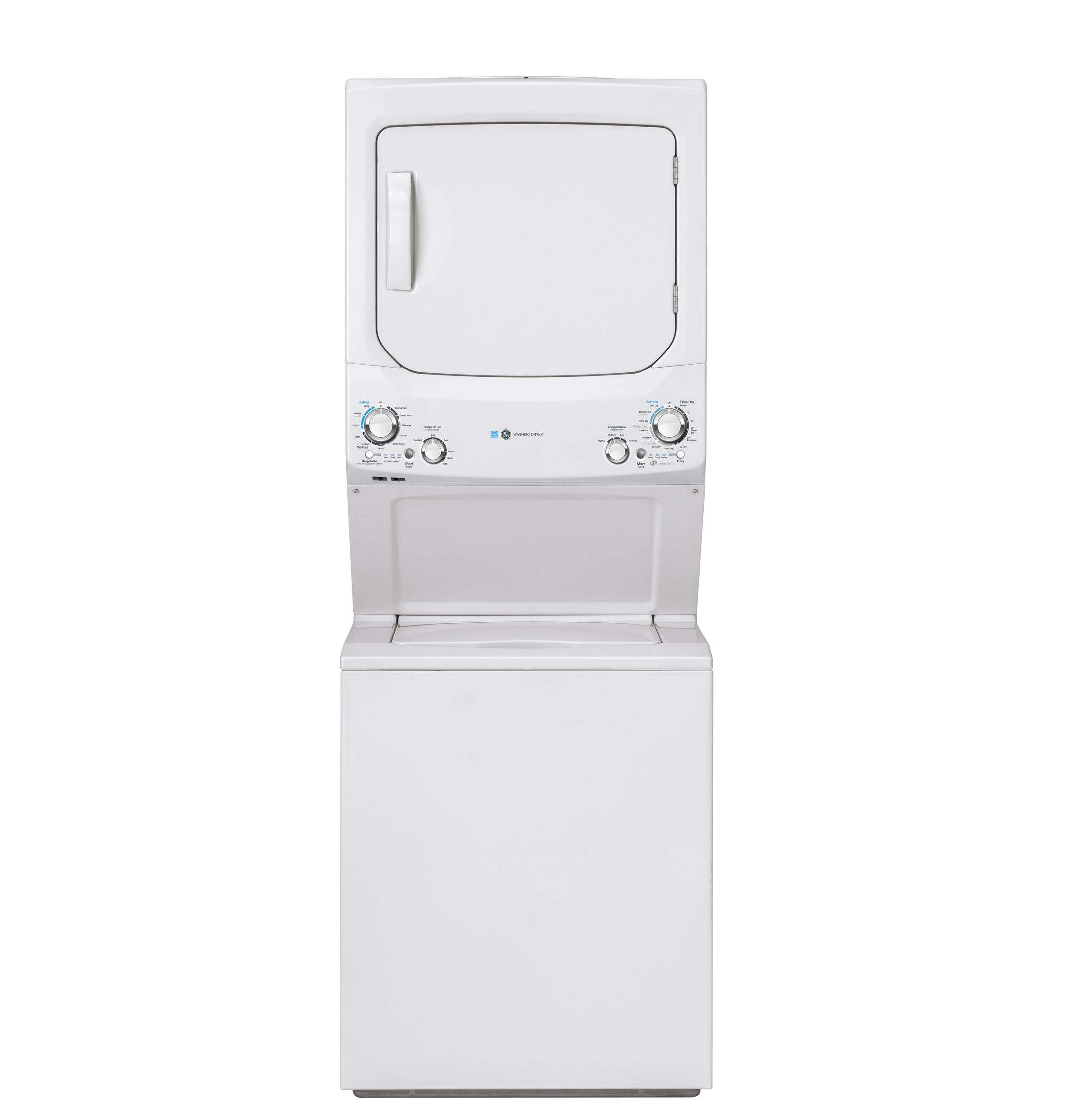 GE® Unitized Spacemaker® ENERGY STAR® 3.9 cu. ft. Capacity Washer with Stainless Steel Basket and 5.9 cu. ft. Capacity Gas Dryer, White